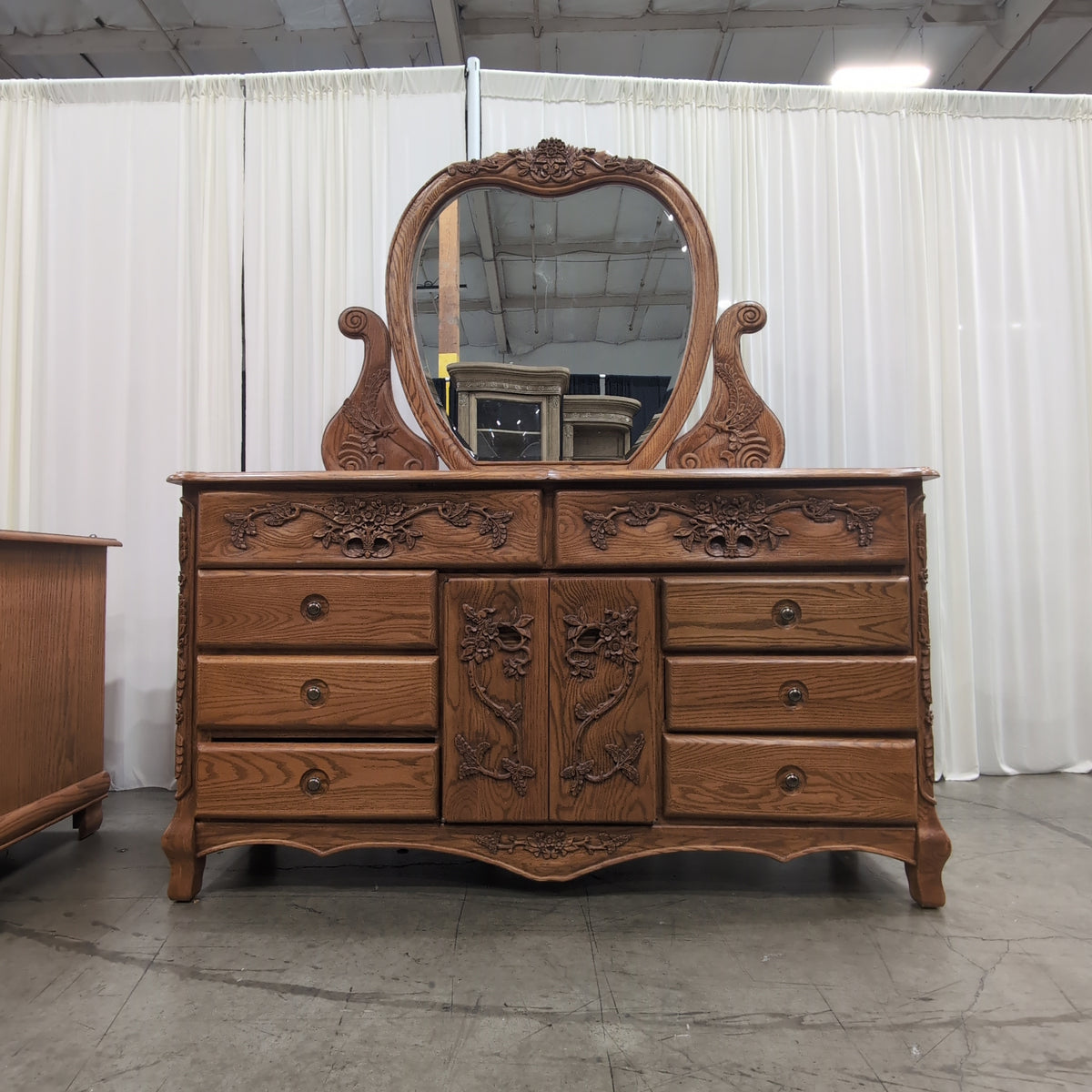 Ornate Carved Floral Wood Dresser