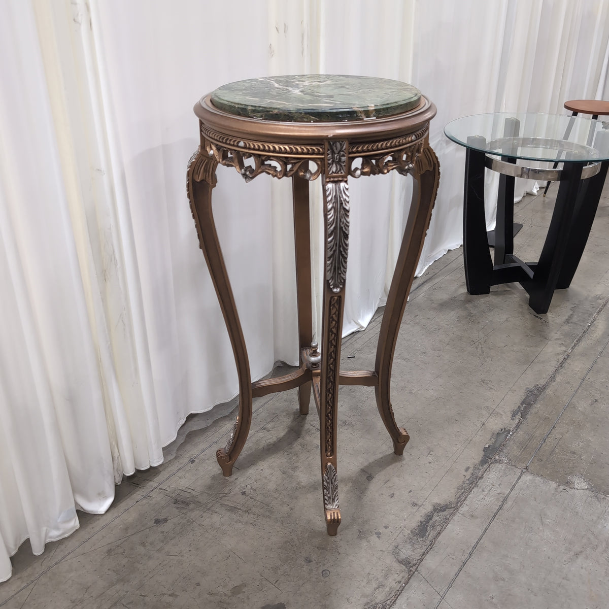 Ornate Bronze and Silver Accent End Table with Green Marble Top