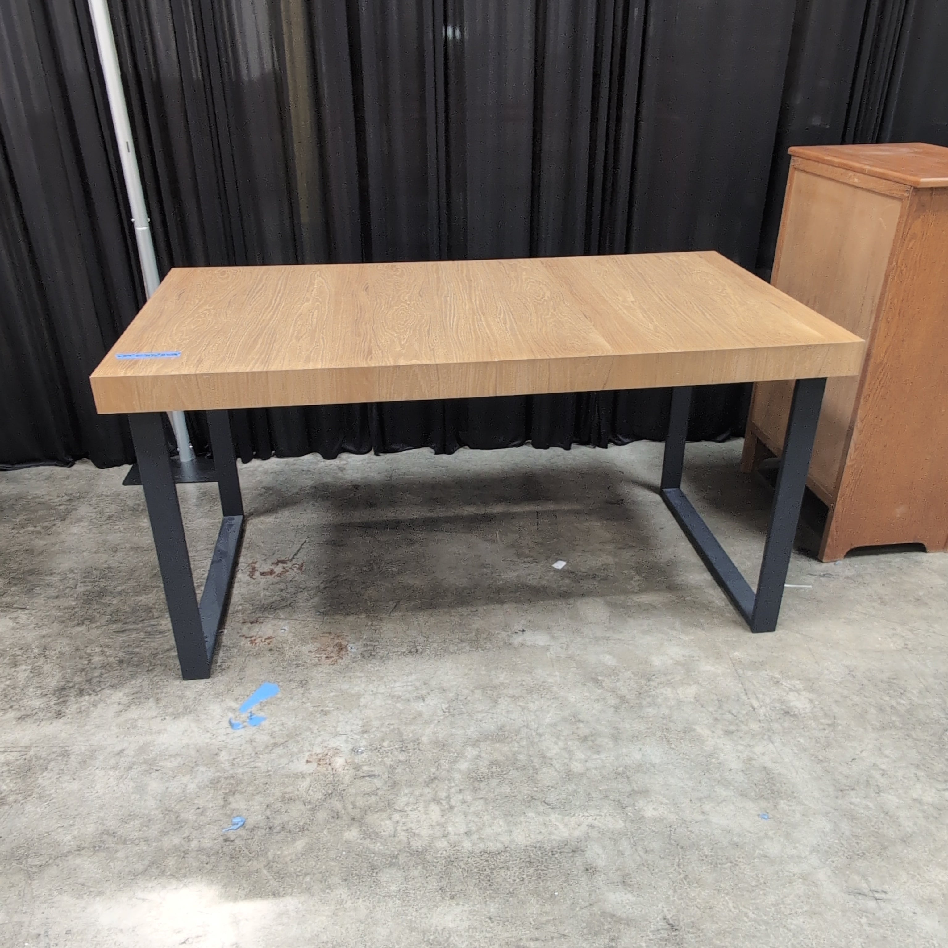 Modern Natural Wood Tone Console Table with Dark Metal Legs