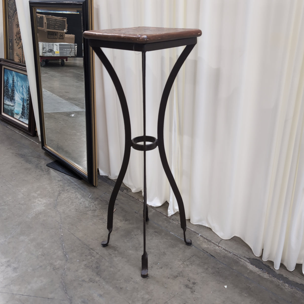 Parquet Wood Top End Table with Metal Base