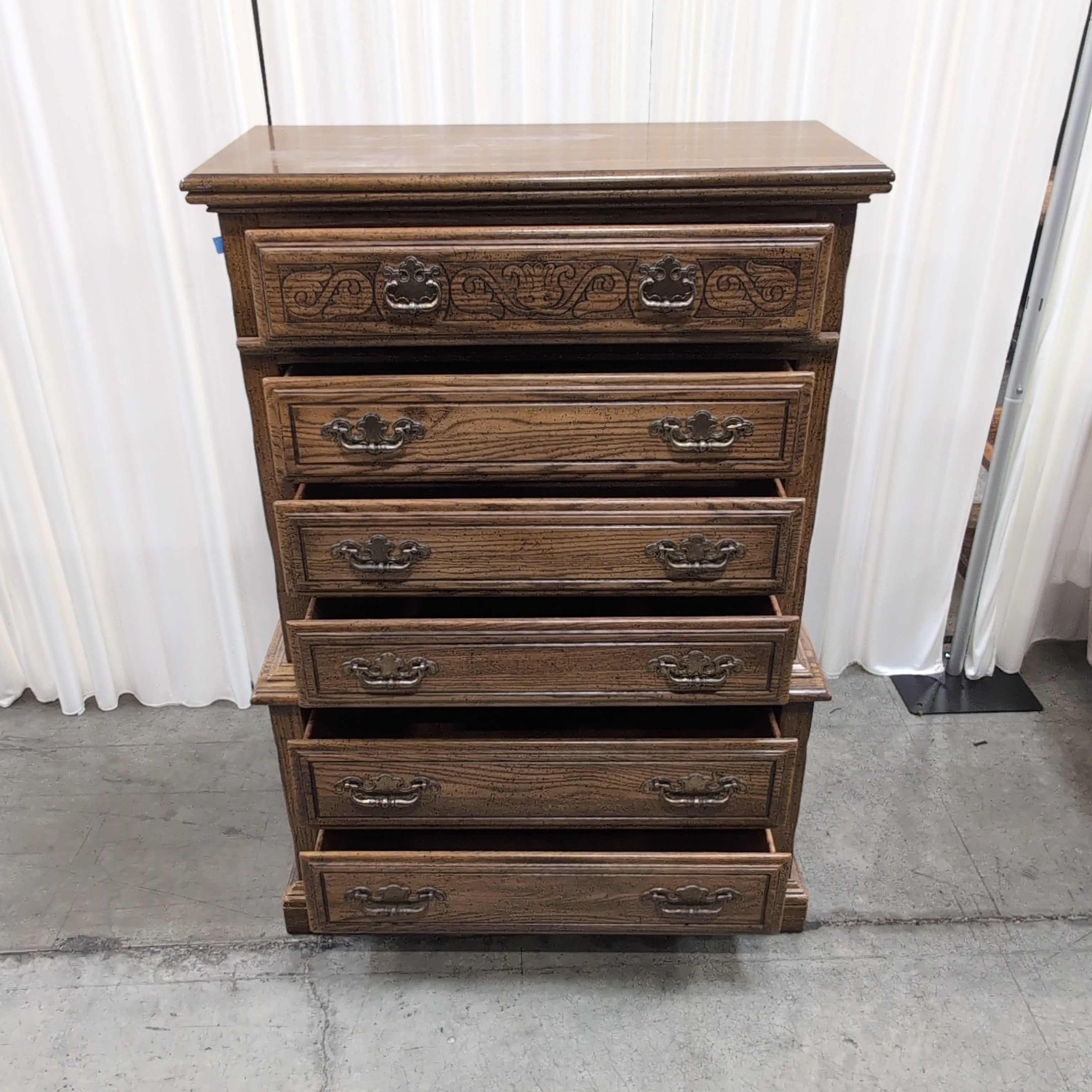 Traditional Hardwood Tall Dresser with Ornate Brass Hardware