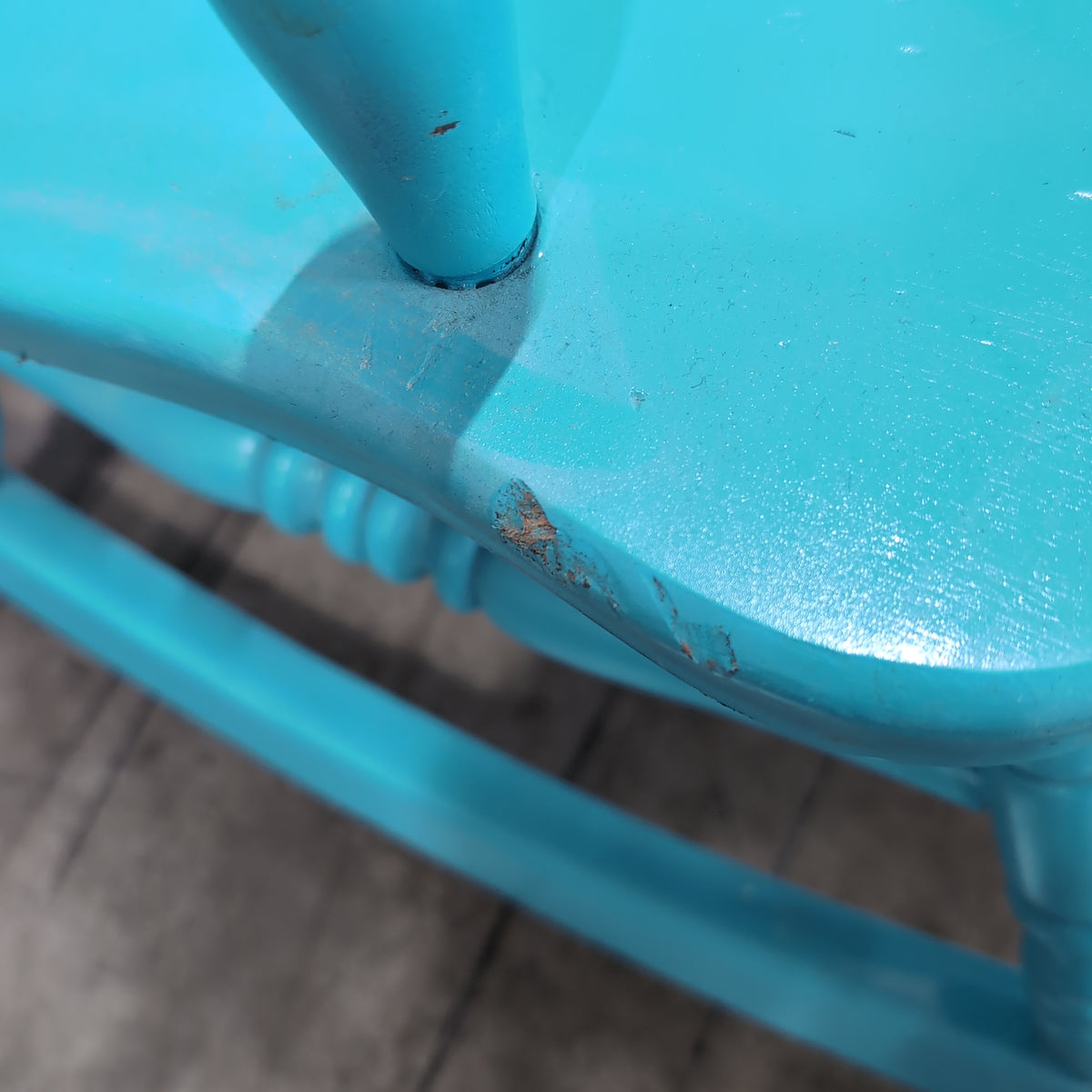 Bright Teal Spindle Back Rocking Chair in Wood
