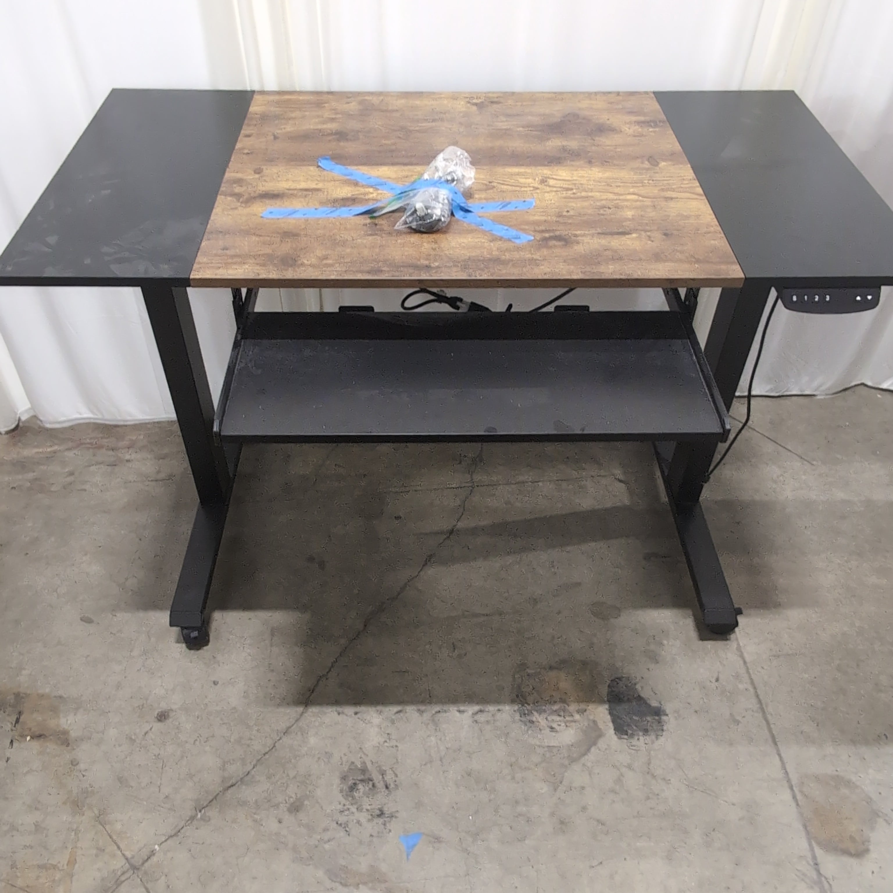 Industrial Style Two-Tone Top Desk with Black Metal Legs