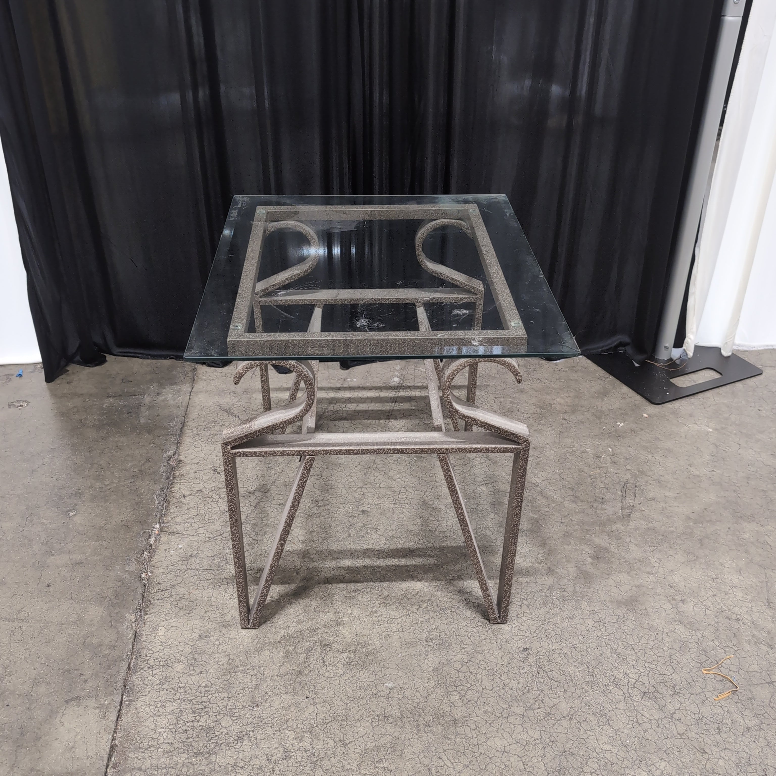 Industrial Style Metal End Table with Glass Top