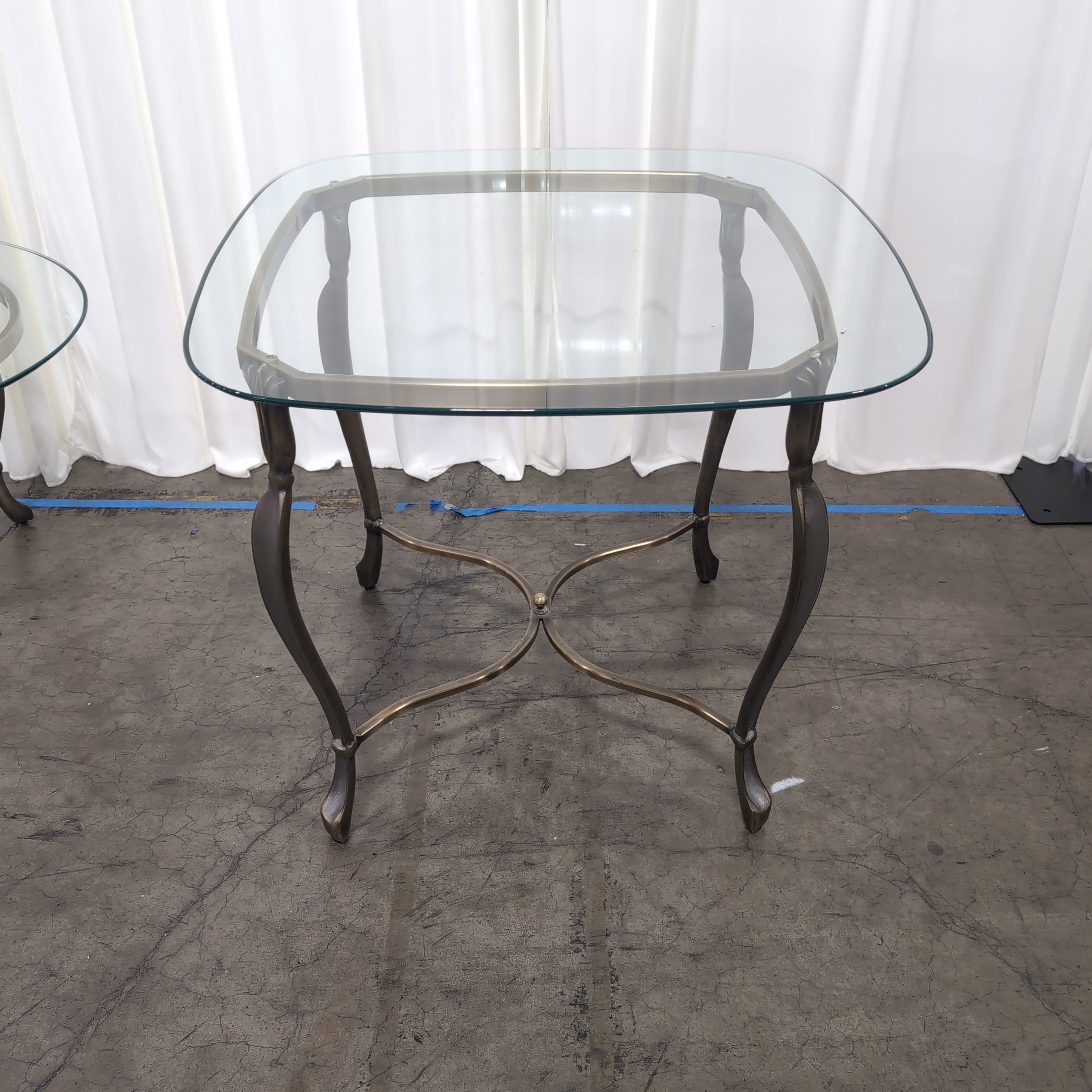 Octagonal Glass Top End Table with Brass Frame
