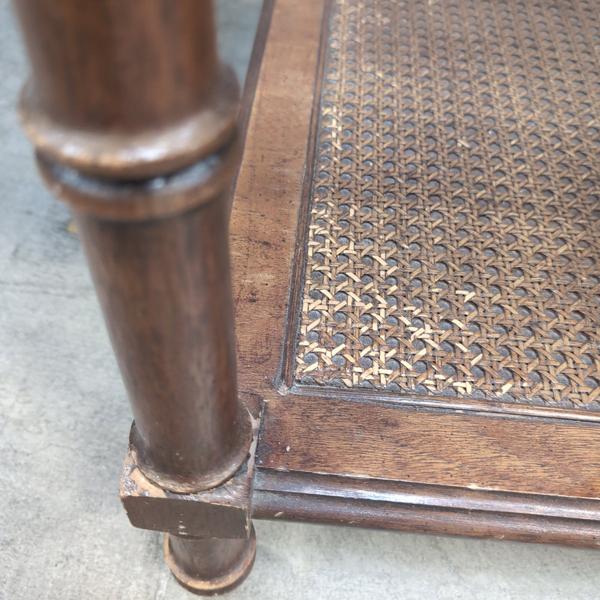 Chinoiserie Style Wood End Table with Cane Shelf
