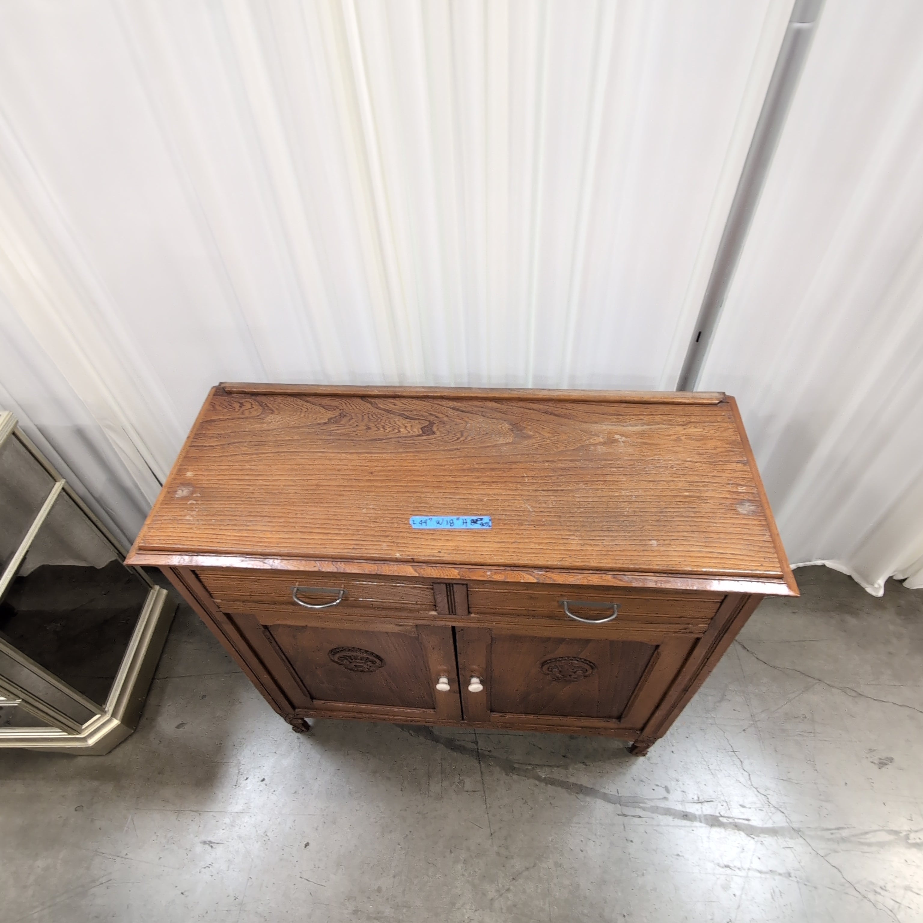 Carved Wood Two-Drawer Buffet with Cabinet Doors
