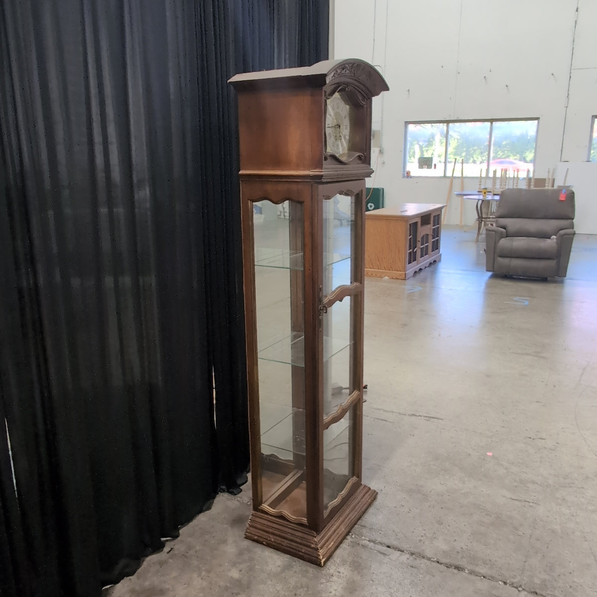 Ornate Dark Wood Display Grandfather Clock