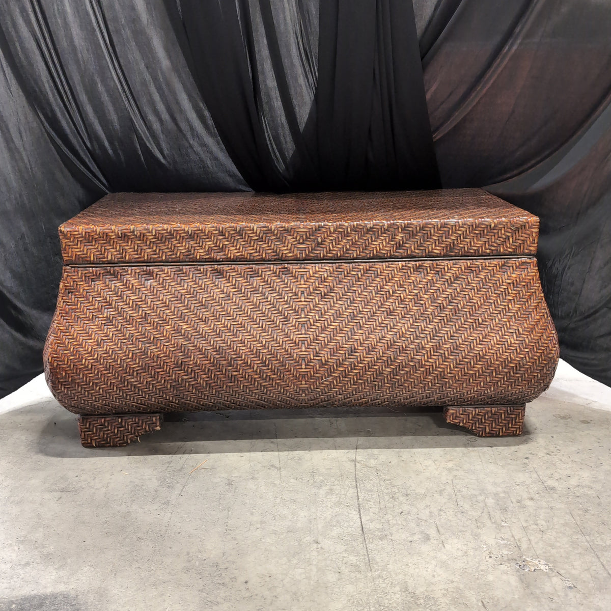 Dark Brown Woven Wicker Storage Chest with Handles