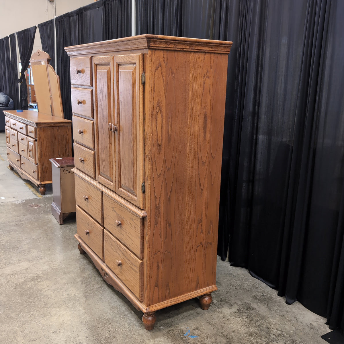 Oak Wood Combo Armoire with Multiple Drawers