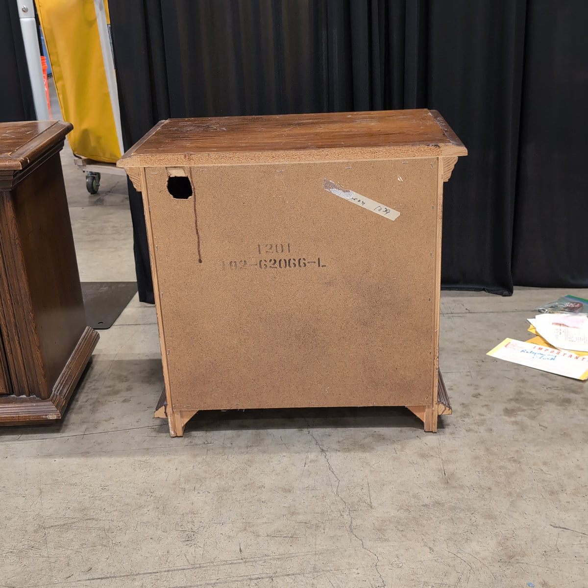 Pair of Ornate Dark Brown Wood Nightstand with Carved Panels