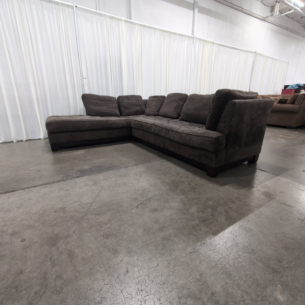 Dark Brown Microfiber L-Shaped Sectional Couch with Tufted Seats