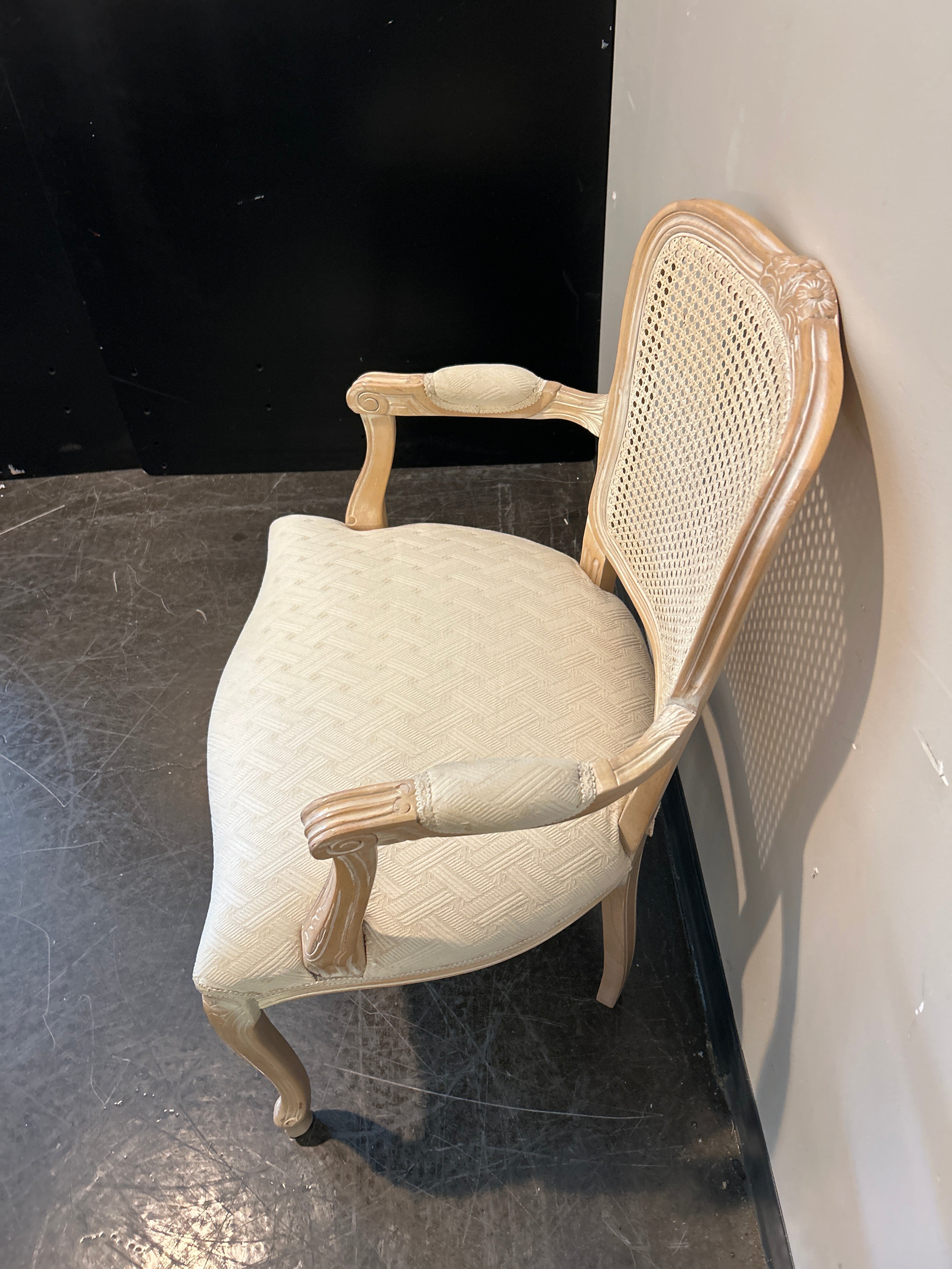 Rosalco Italian-Made French Provincial Cane Back Armchair – Cream Upholstery