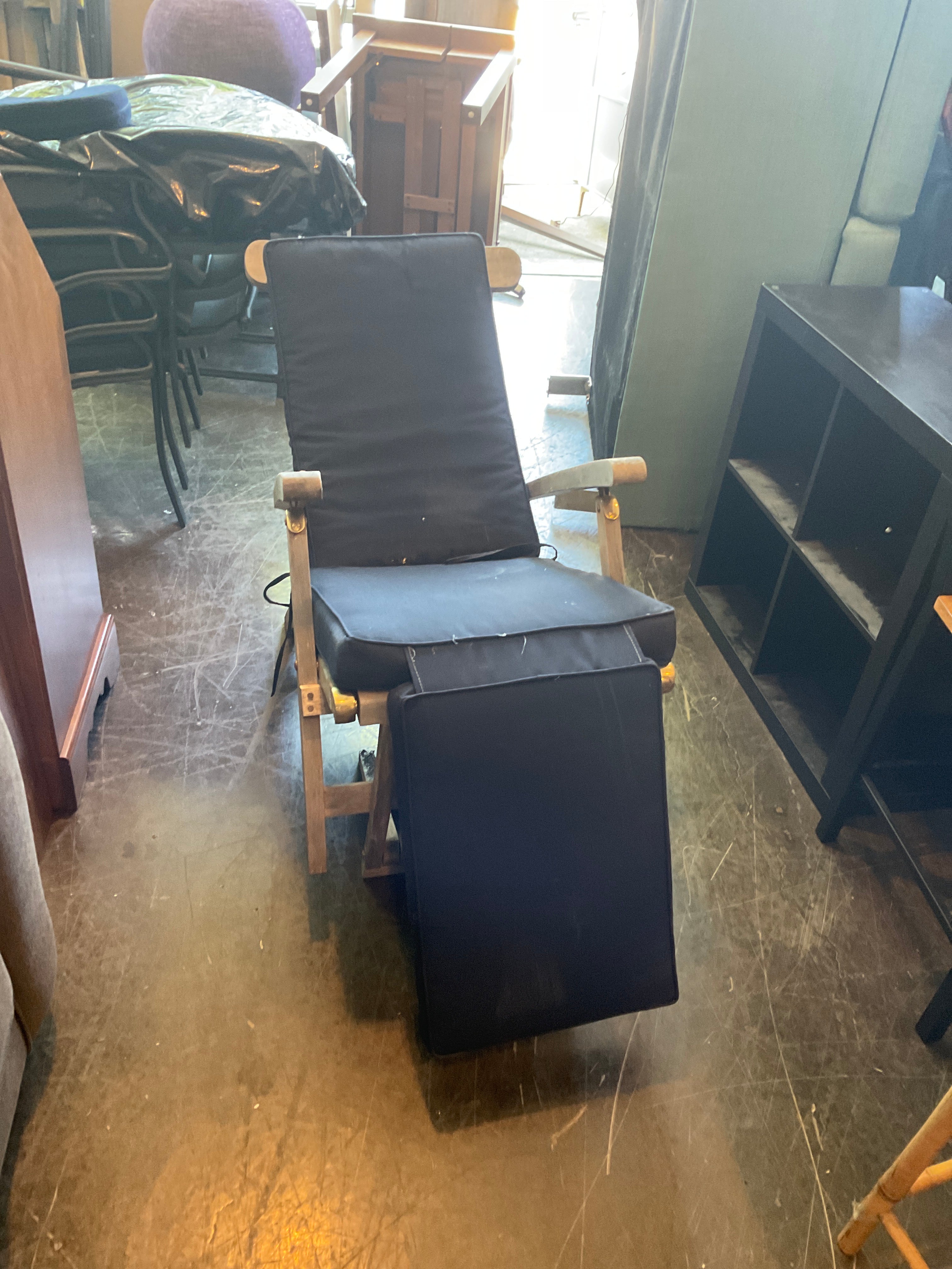 Outdoor Lounge Chair with Blue Cushions