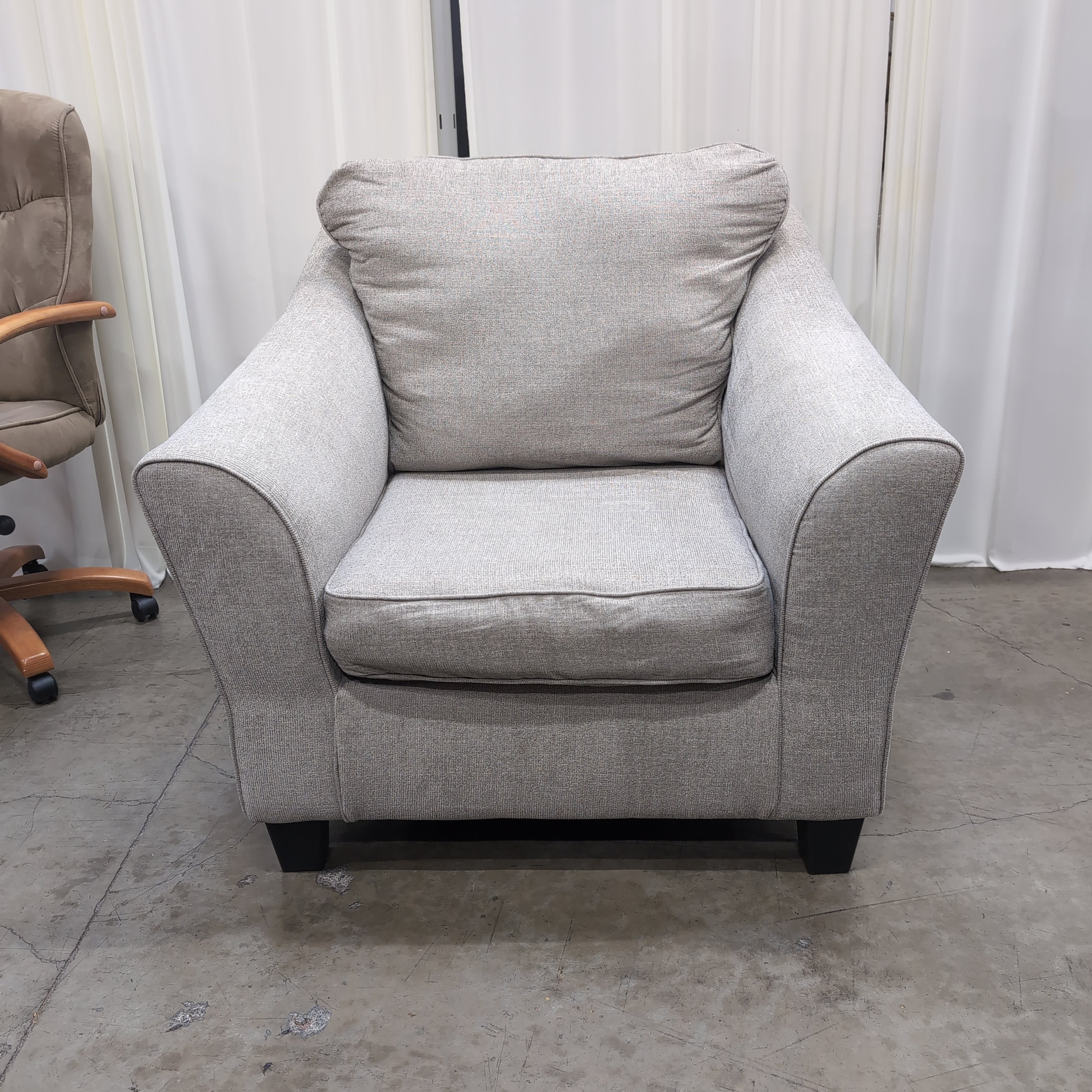 Light Grey Upholstered Armchair with Piped Edges