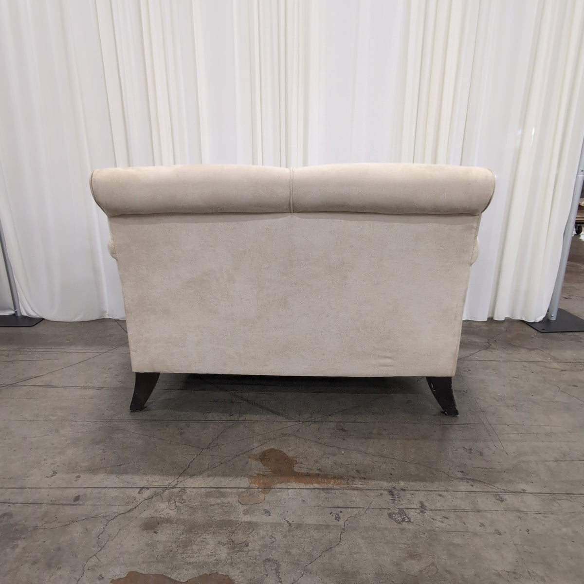 Light Beige Rolled Arm Loveseat in Upholstered Fabric