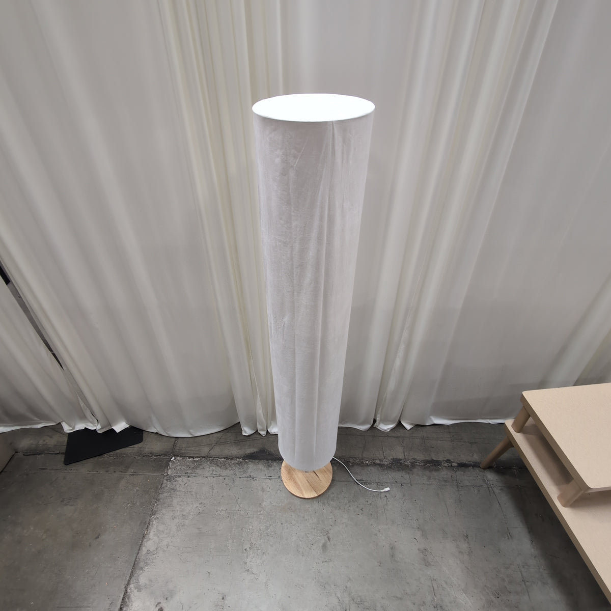 Tall Off-White Fabric Column Floor Lamp