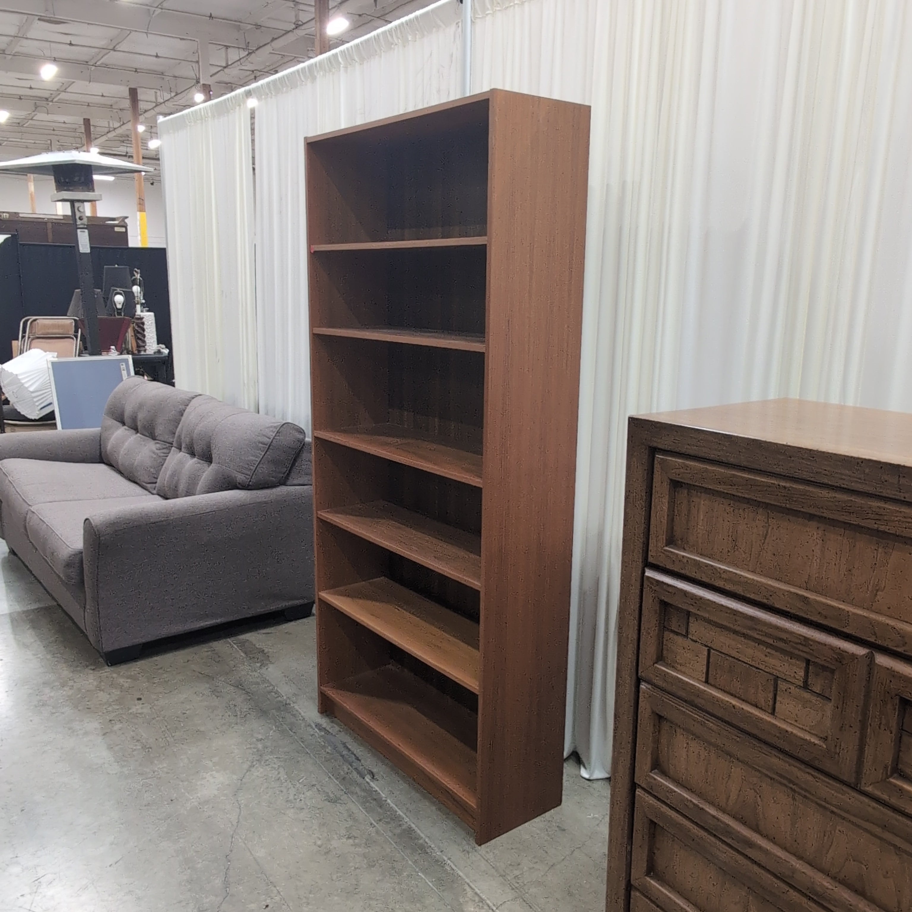 Warm Brown Five-Shelf Wood Bookcase