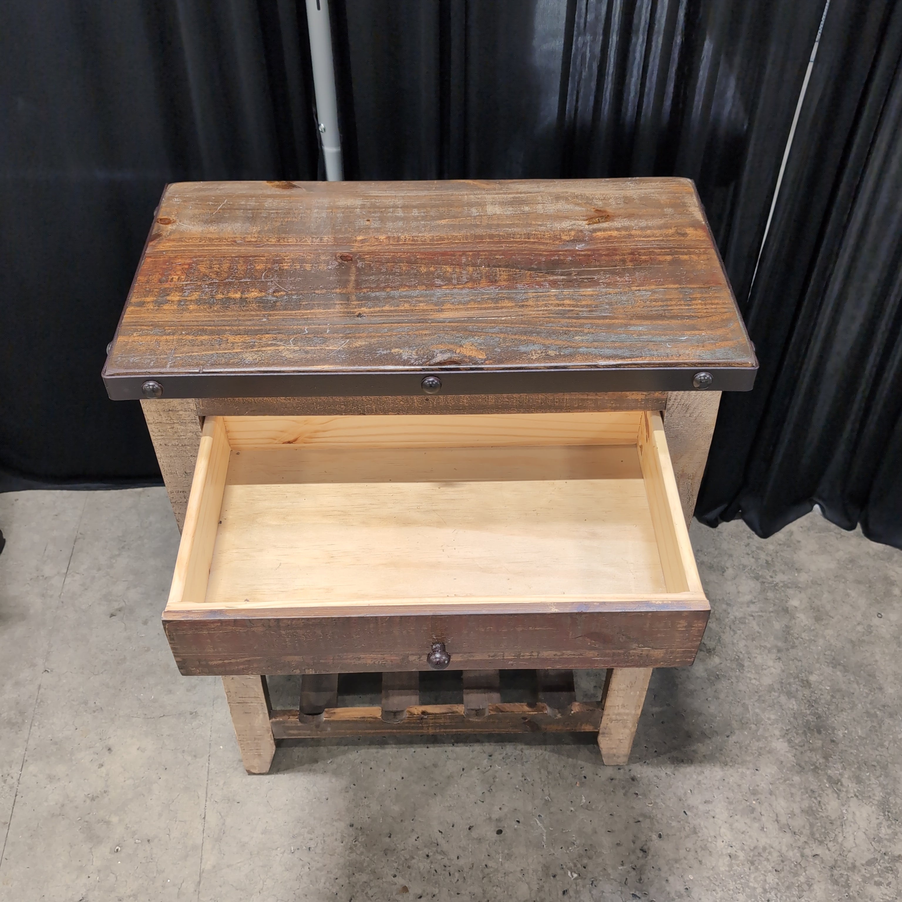 Rustic Wood End Table with Wine Rack Storage
