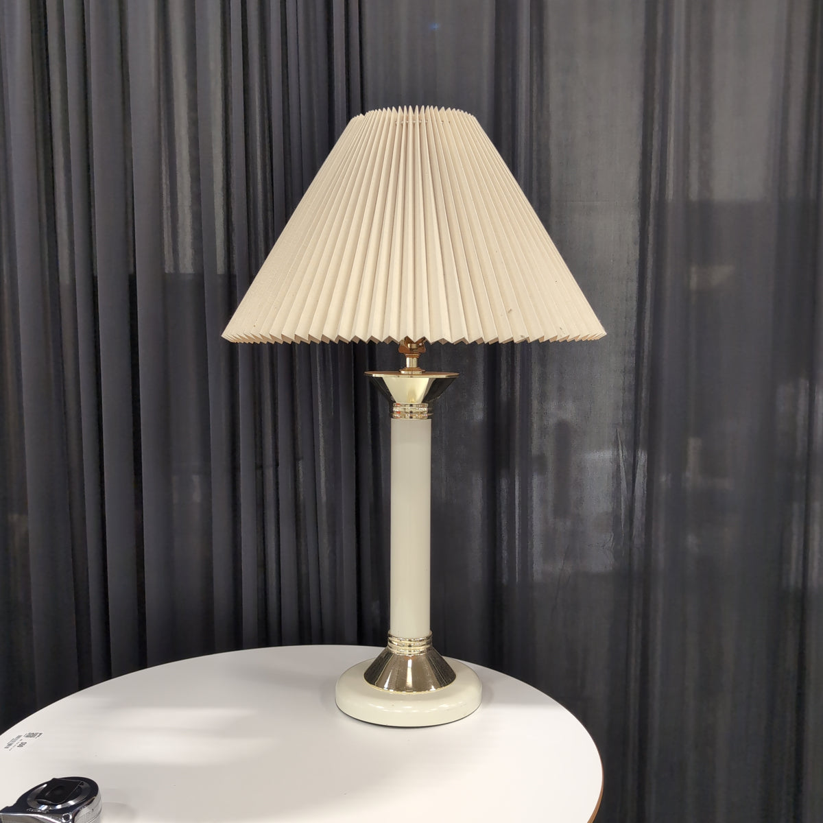Cream Column Table Lamp with Pleated Shade