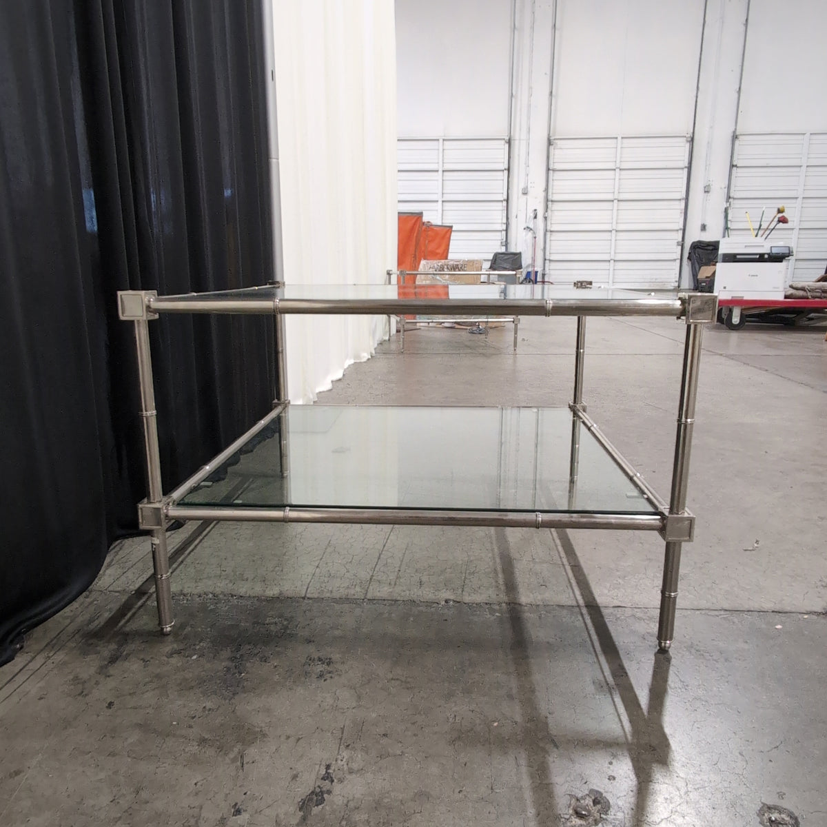 Square Two-Tiered Glass End Table with Chrome Frame