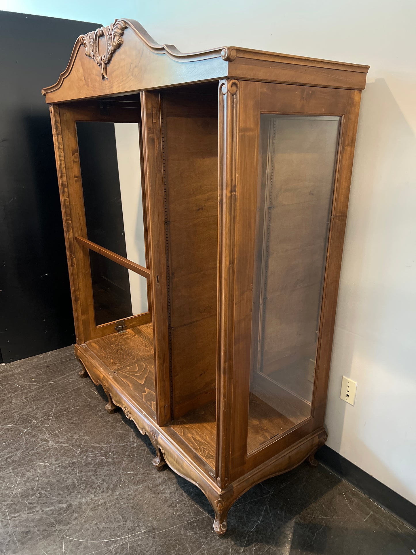 Vintage French Provincial Display Cabinet with Mirrored Back