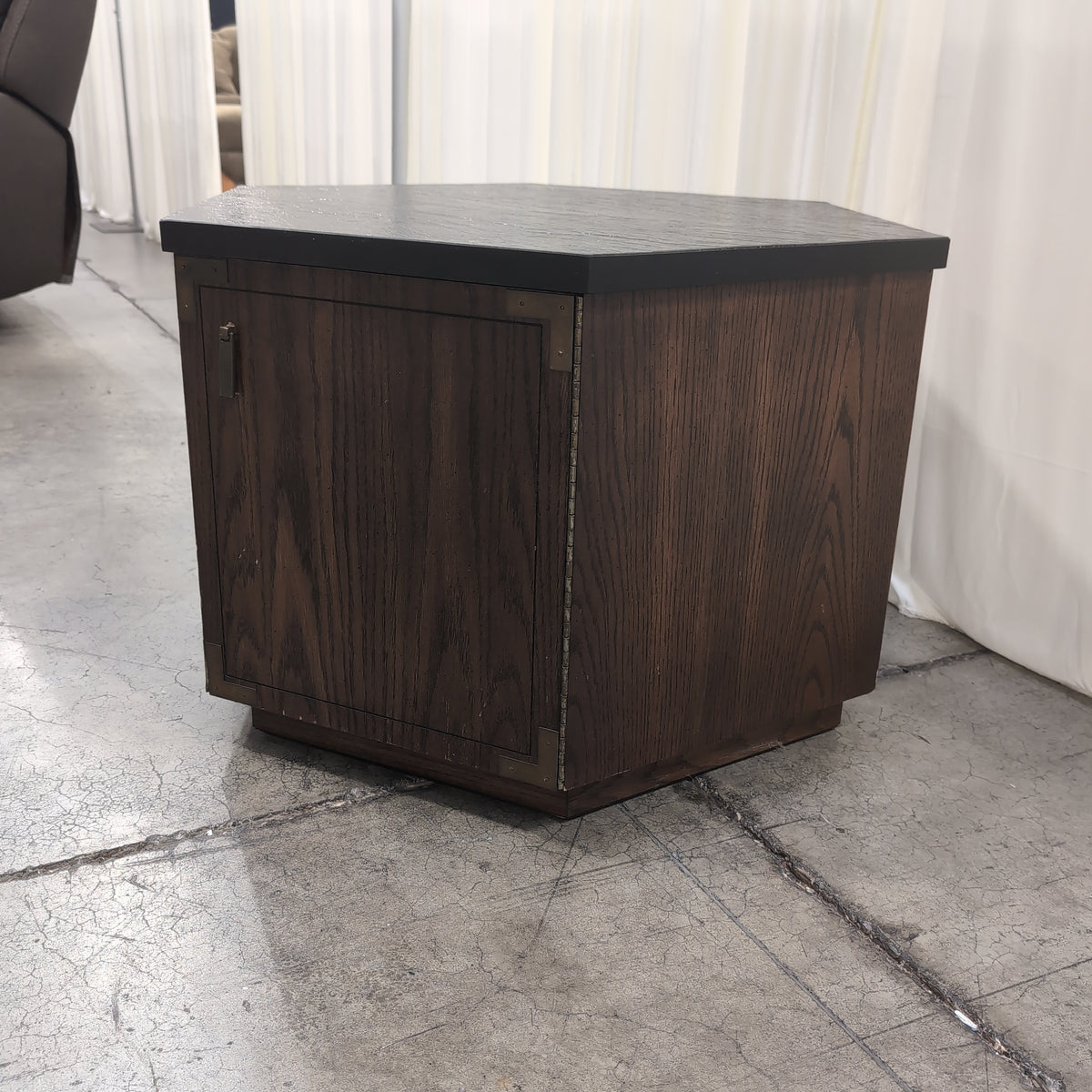 Campaign Style Hexagonal End Table in Dark Wood