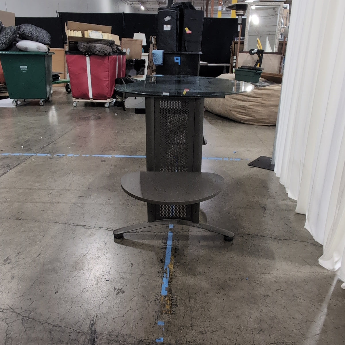 Grey Metal and Glass Kidney-Shaped Desk
