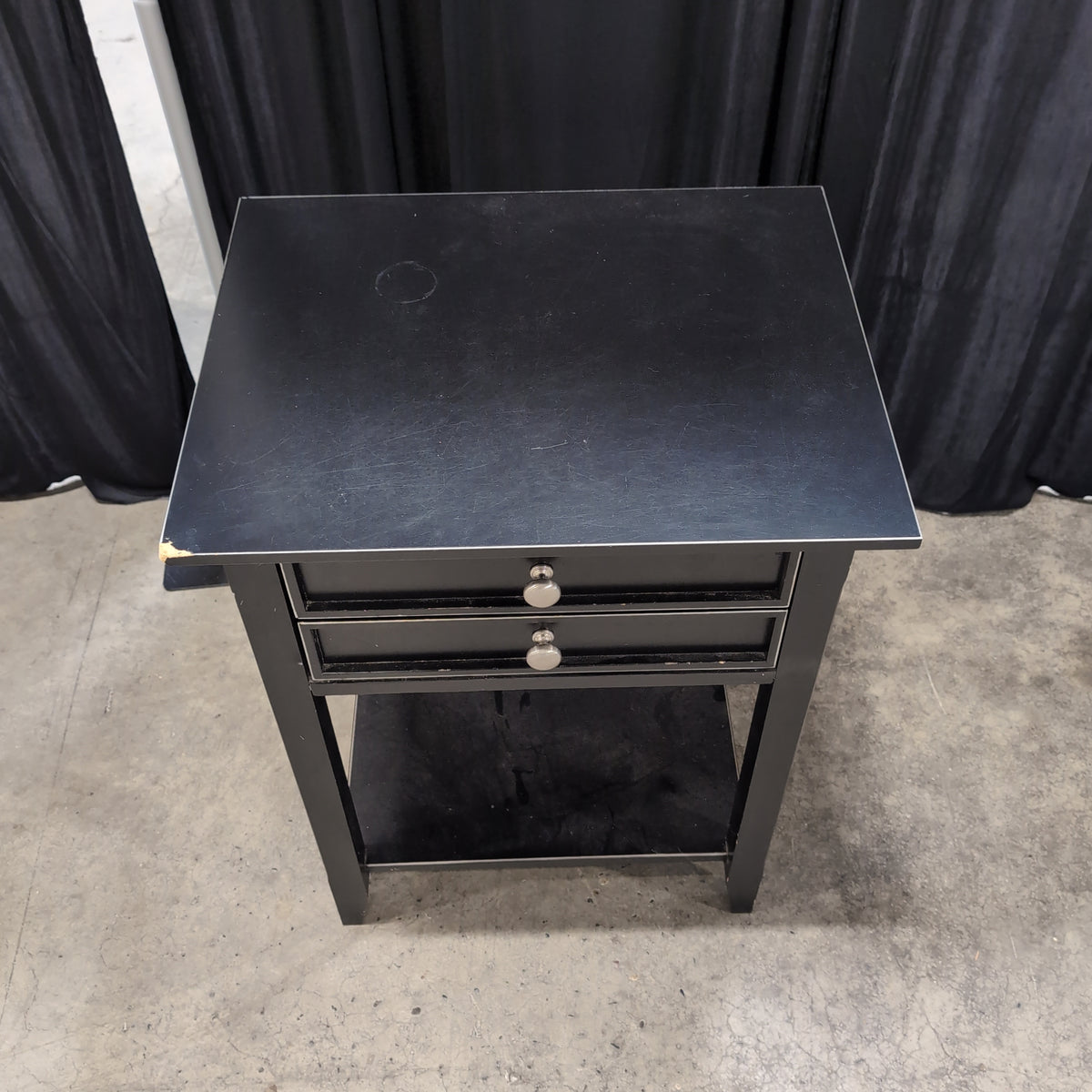 Black Two-Drawer Nightstand with Open Shelf