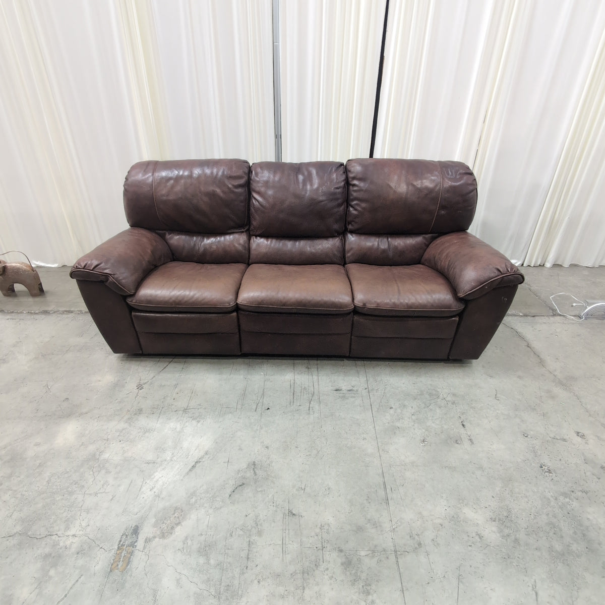 Classic Brown Leather Three-Seat Couch