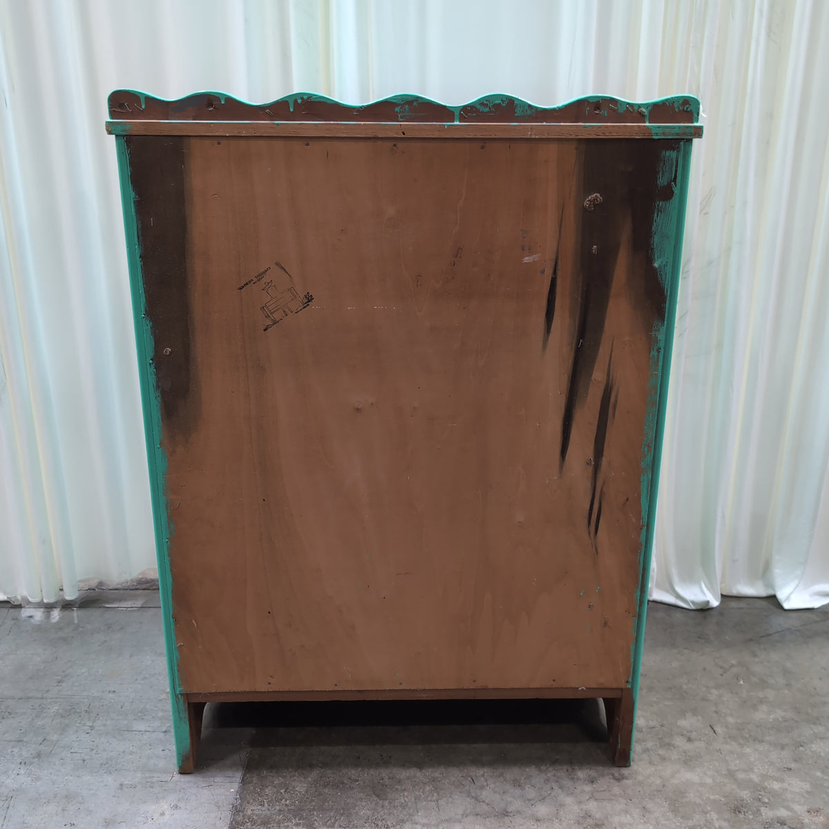 Teal Painted Wood Dresser with Scalloped Top