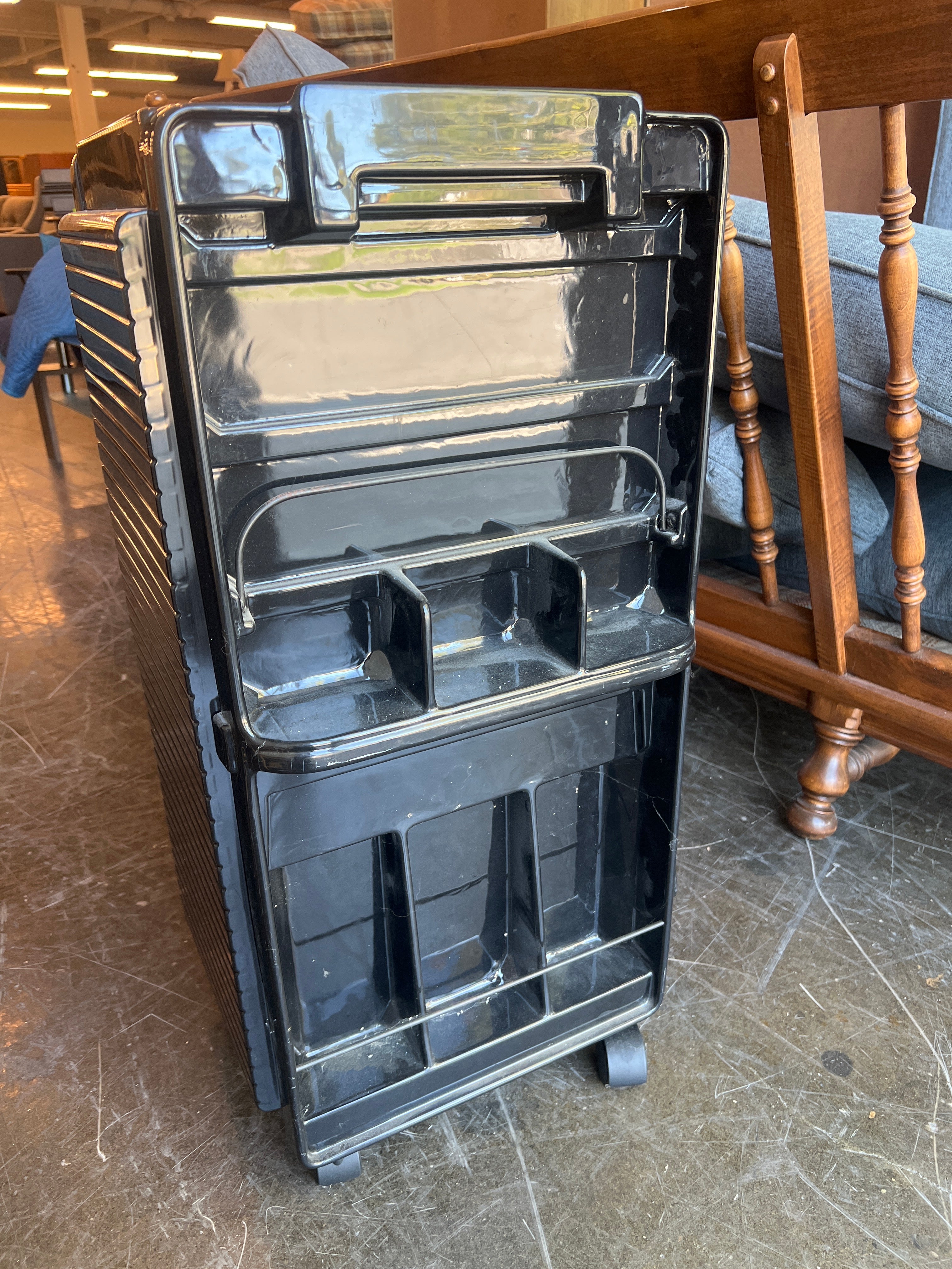 Black Plastic Rolling Storage Cart with Multiple Compartments