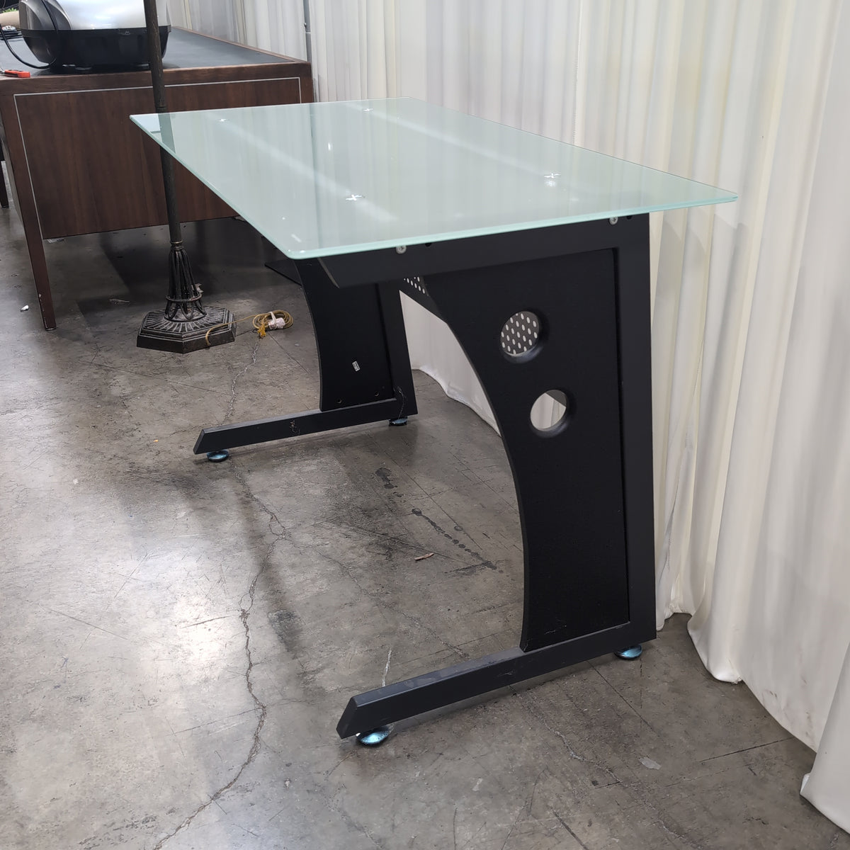 Contemporary Black Metal Desk with Frosted Glass Top