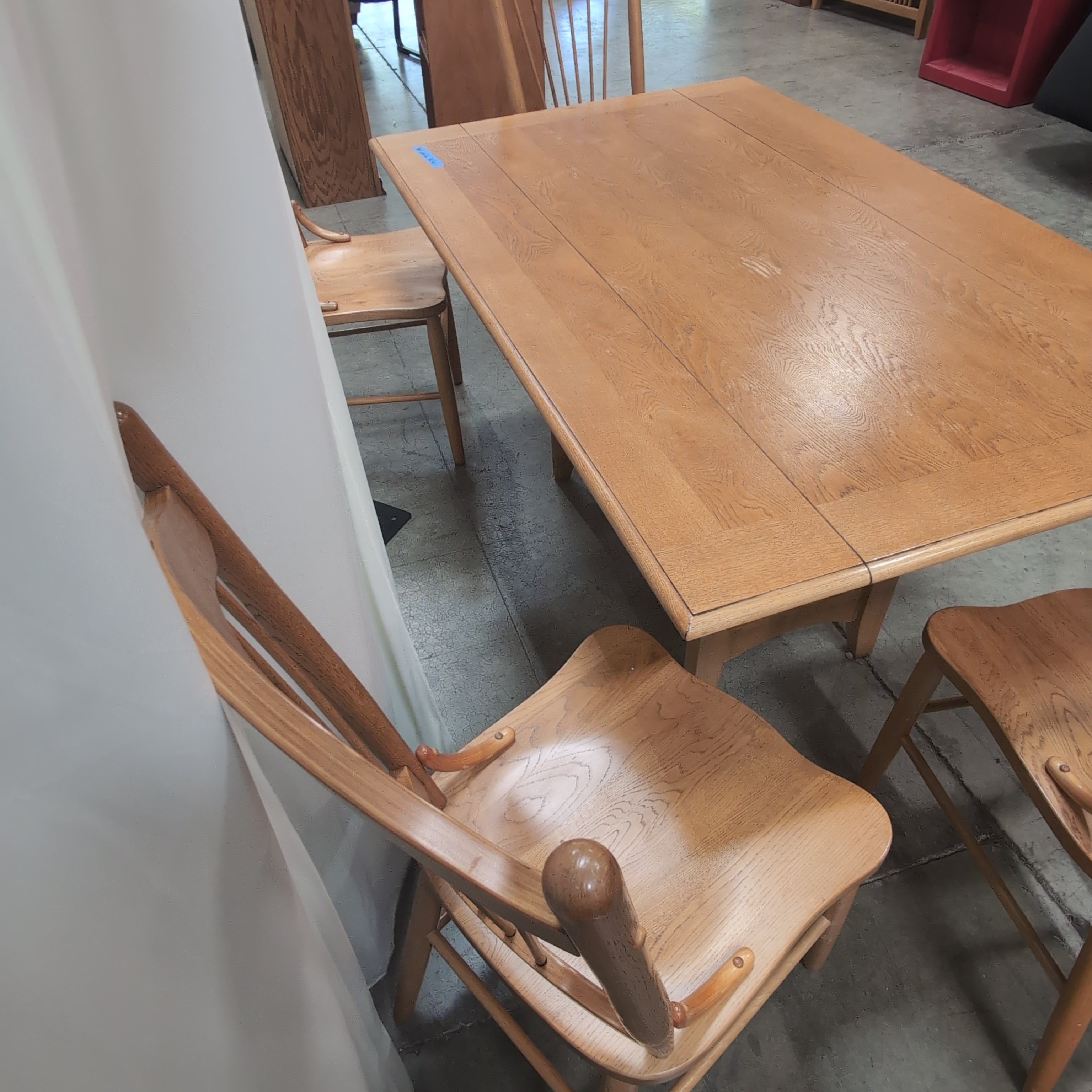 Oak Tone Drop Leaf Dining Table with Spindle Back Chairs