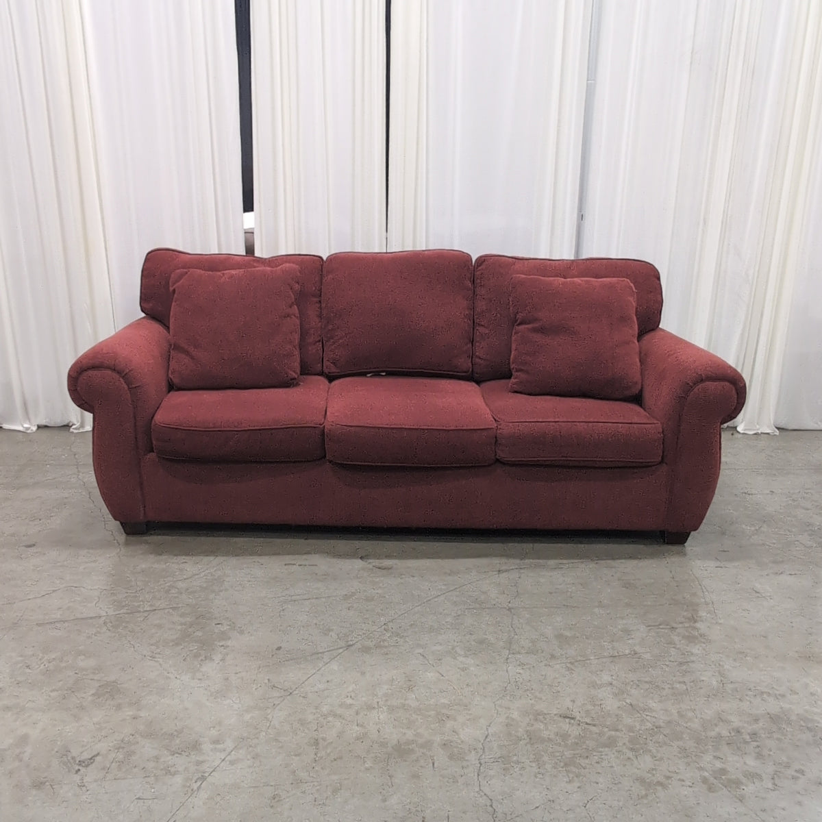 Deep Red Three-Seat Couch in Textured Fabric