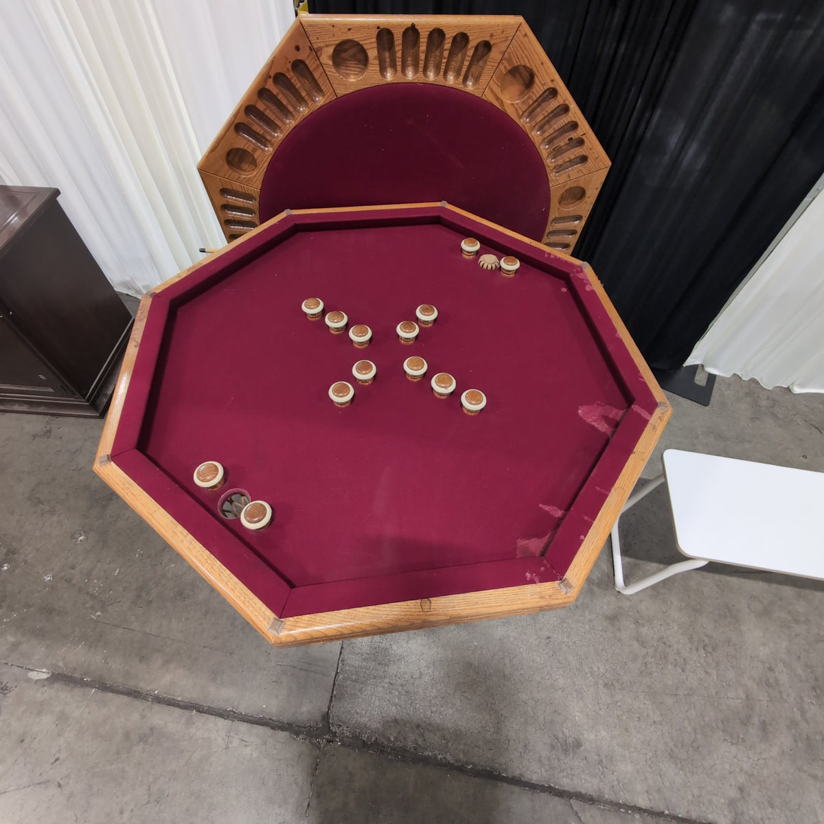 Octagonal Oak Wood Game Table with Inlaid Top