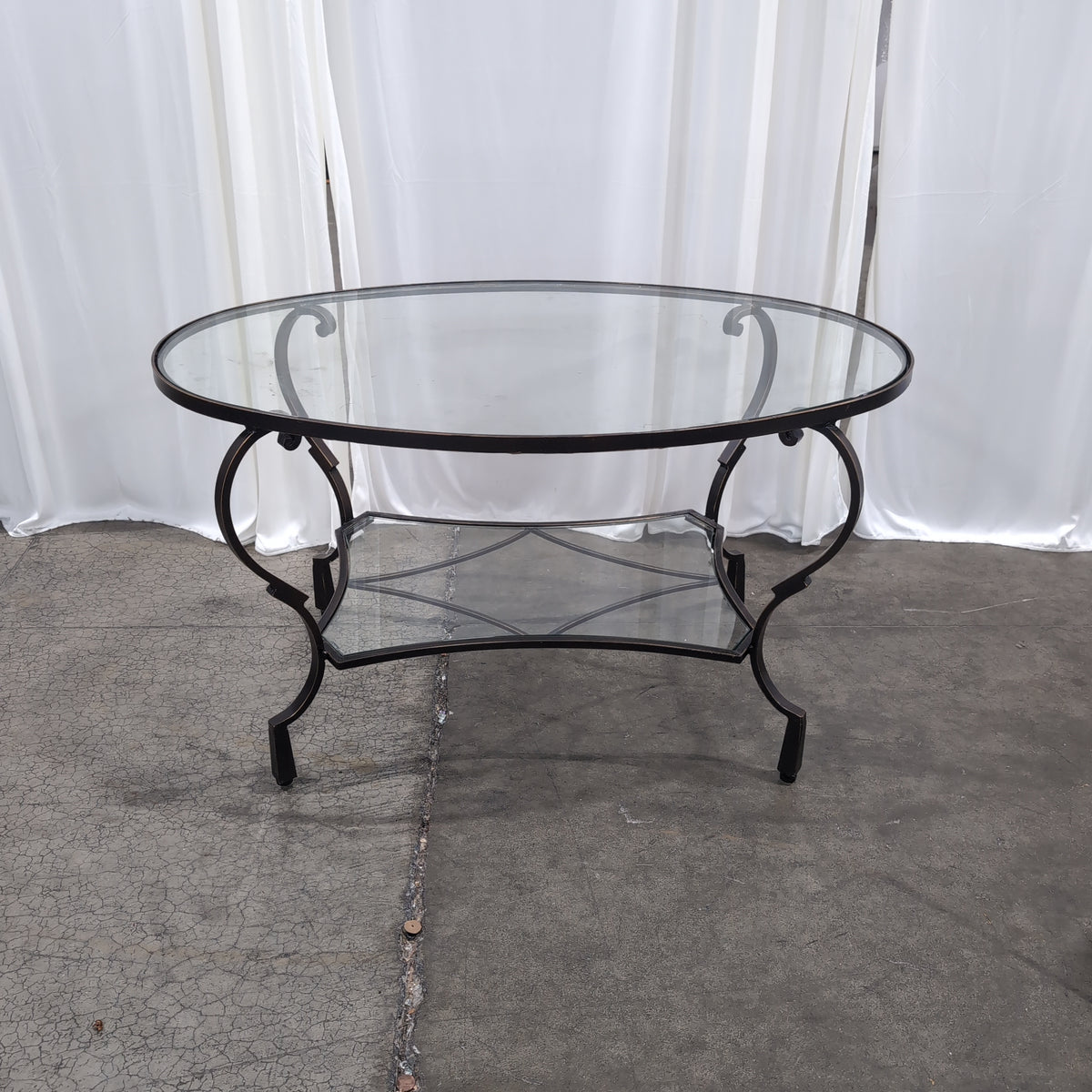 Oval Glass Top Coffee Table with Metal Base
