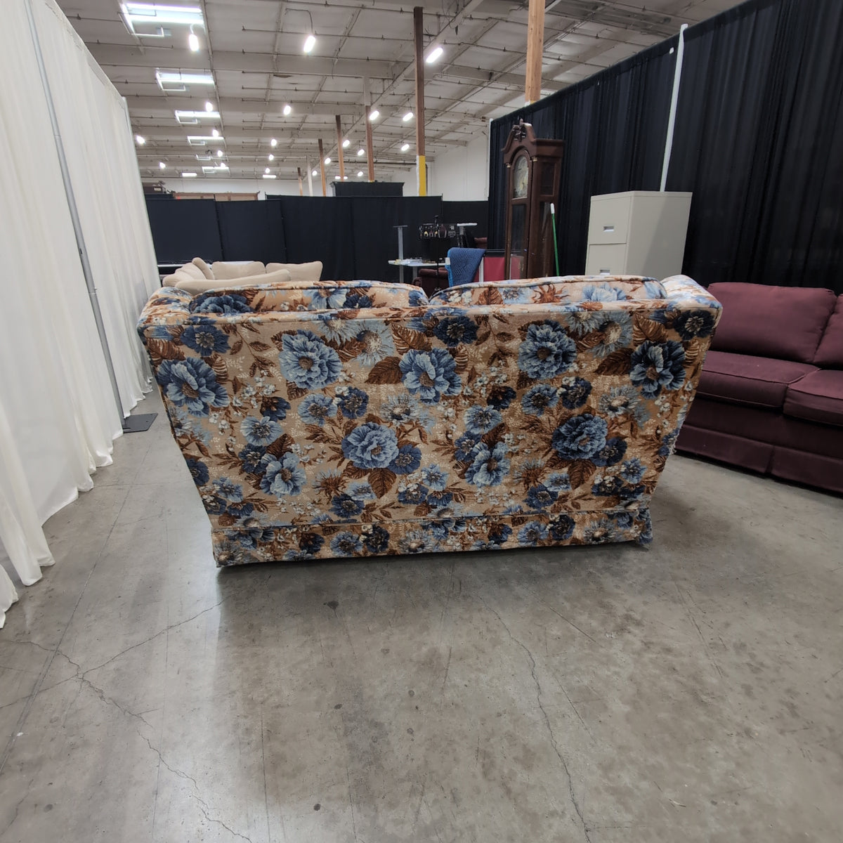 Vintage Floral Upholstered Couch with Wood Arms