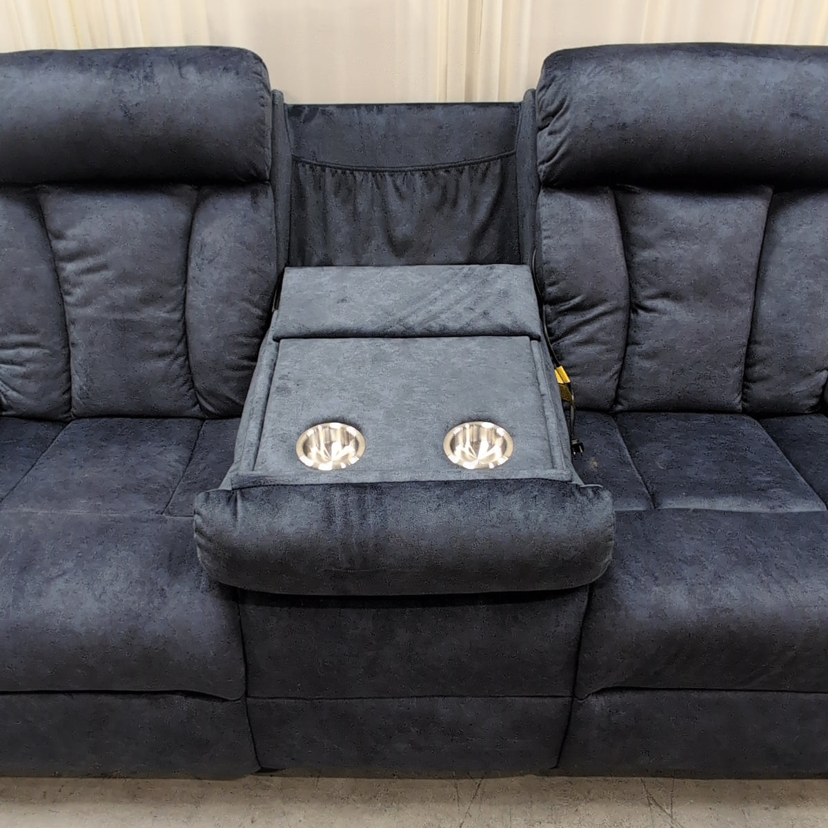 Charcoal Blue Microsuede Reclining Couch with Channel Tufting