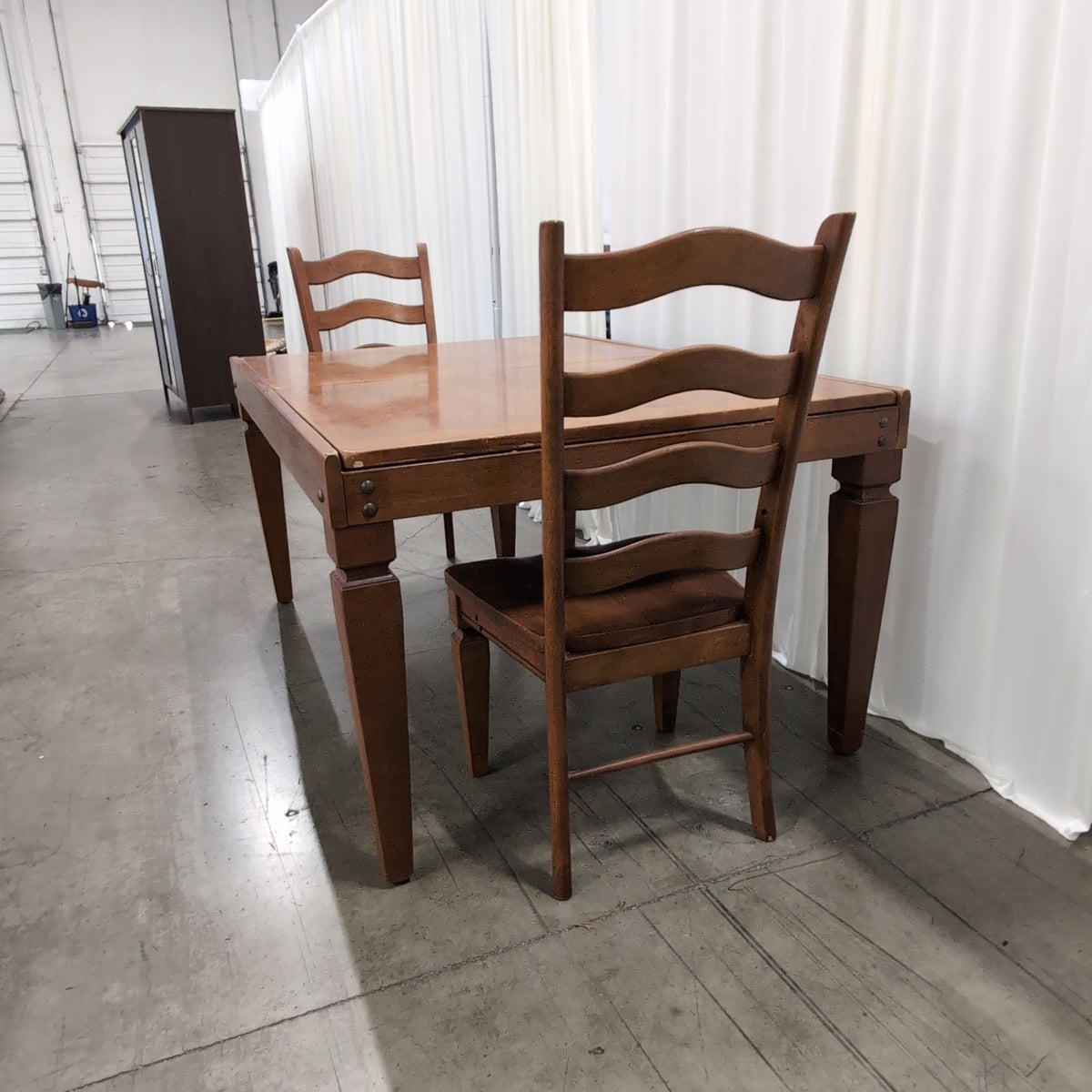 Warm Cherry Finish Wood Dining Table with Extension Leaf