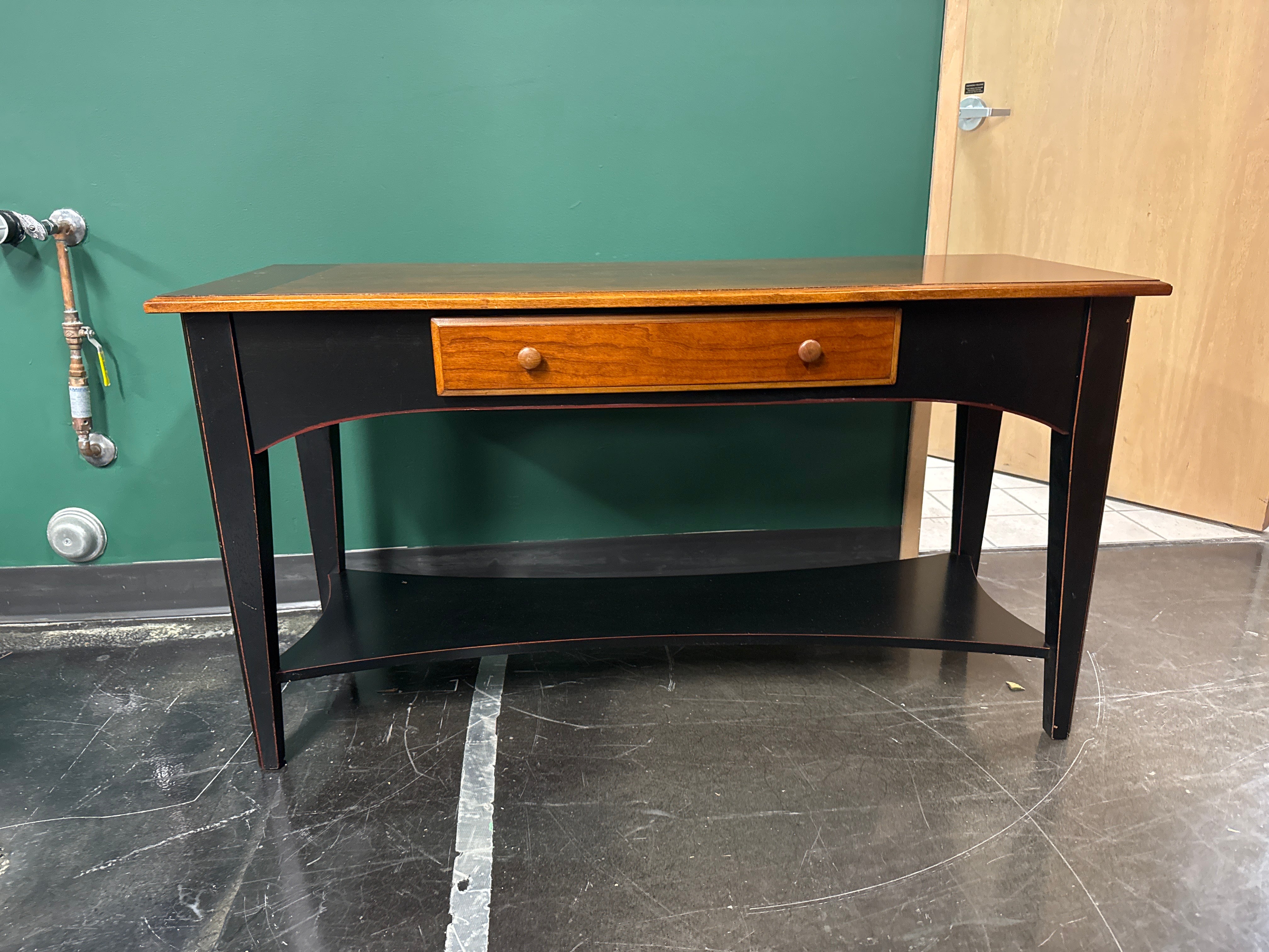 Black Wood Console Table with Drawer & Shelf