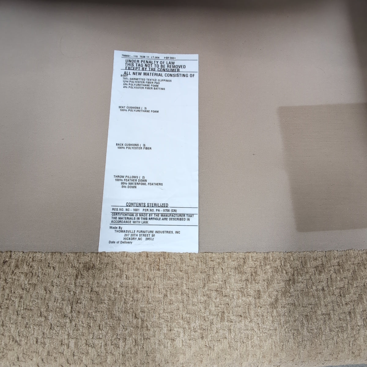 Classic Tan Upholstered Couch in Woven Fabric