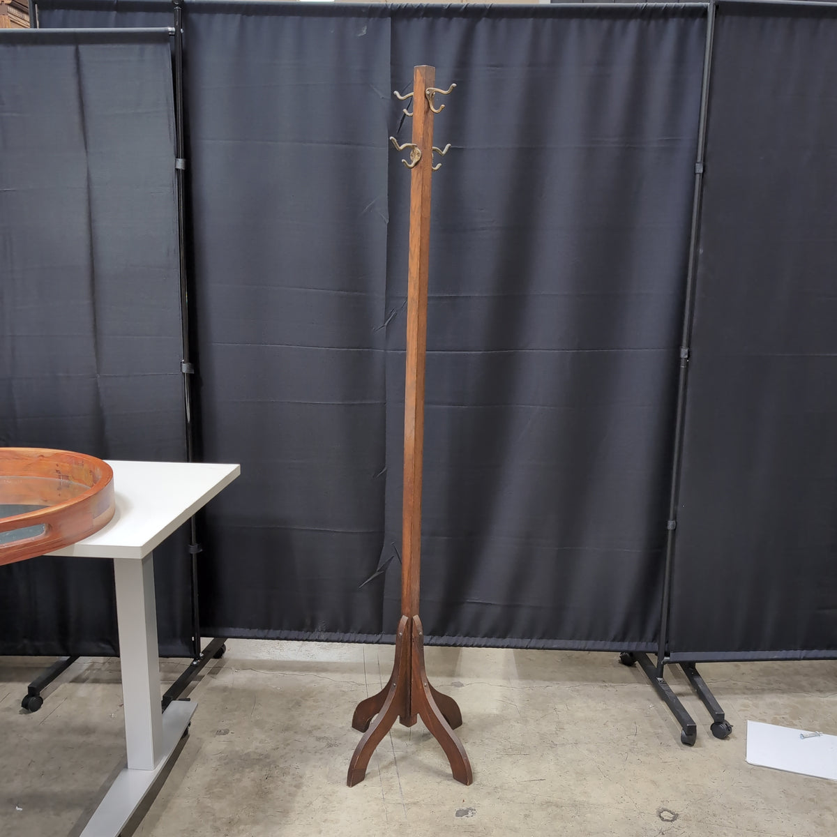 Traditional Dark Wood Coat Rack with Metal Hooks