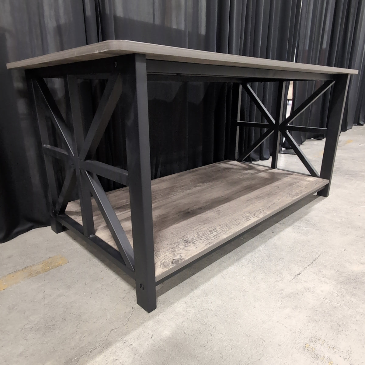 Industrial Style Black Metal Console Table with Wood Look Top