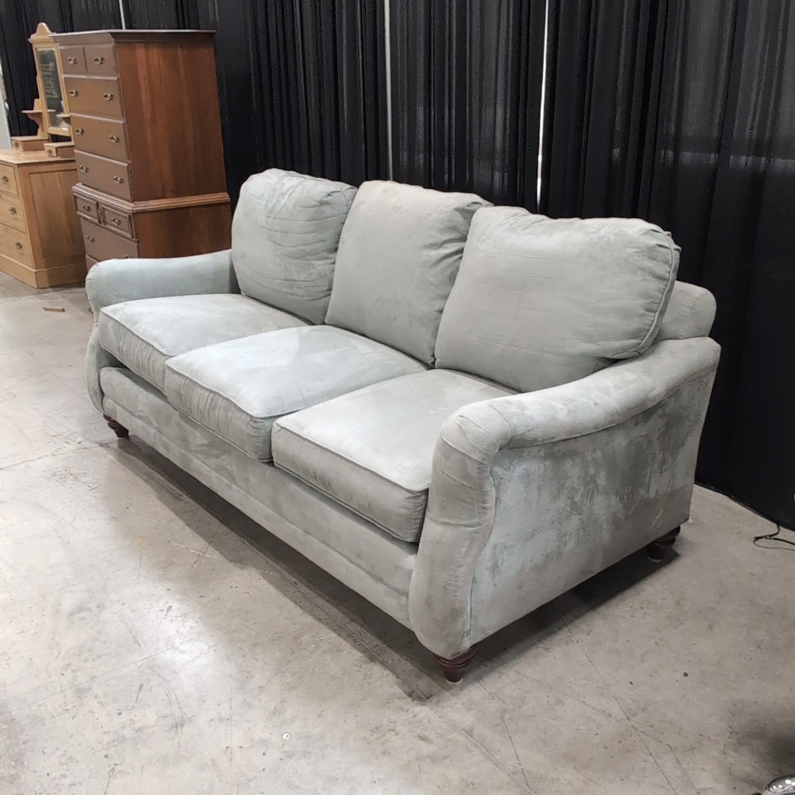 Soft Grey Microfiber Couch with Rolled Arms