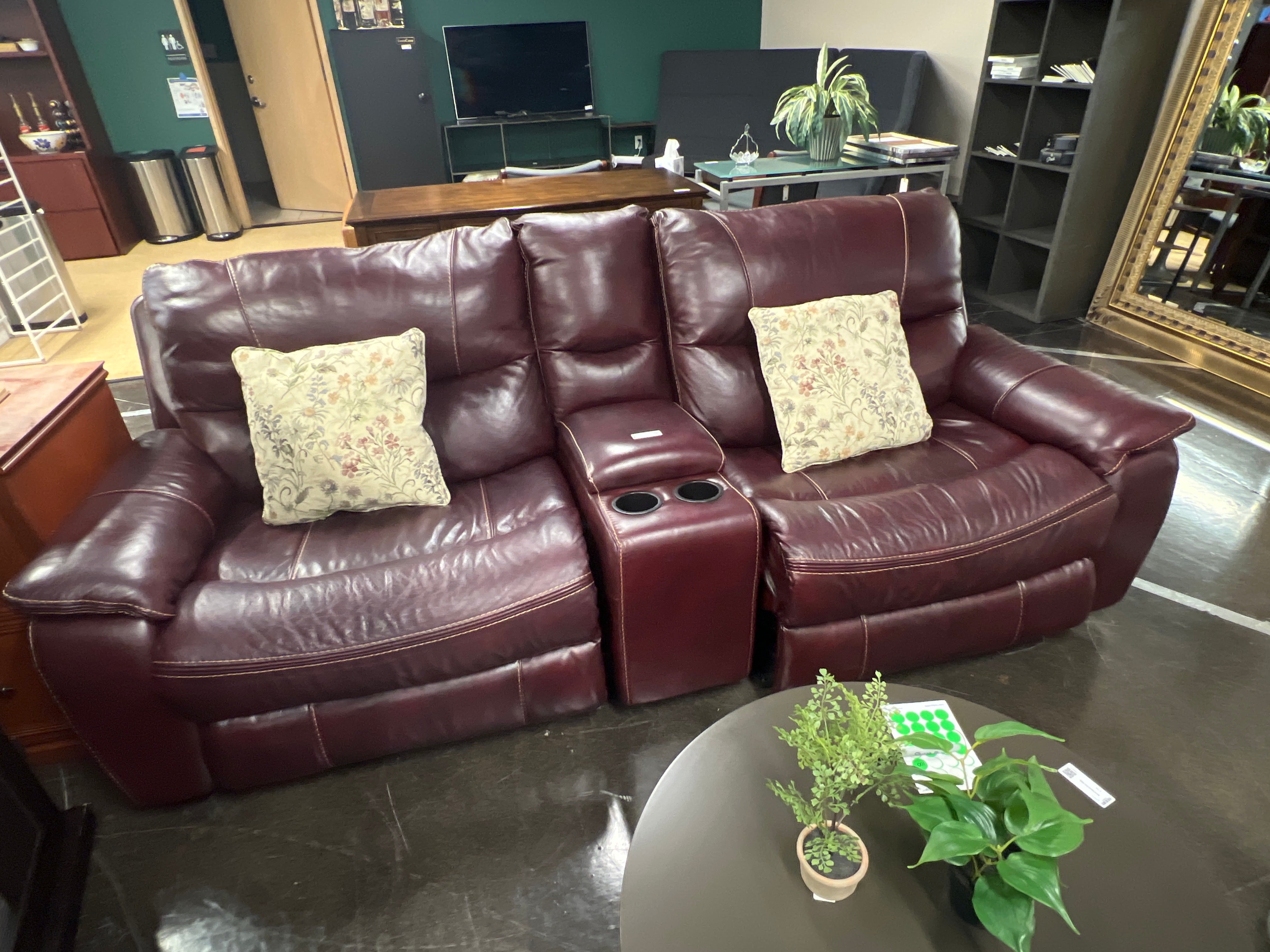Red Leather Detachable Reclining Sofa with Cup Holders