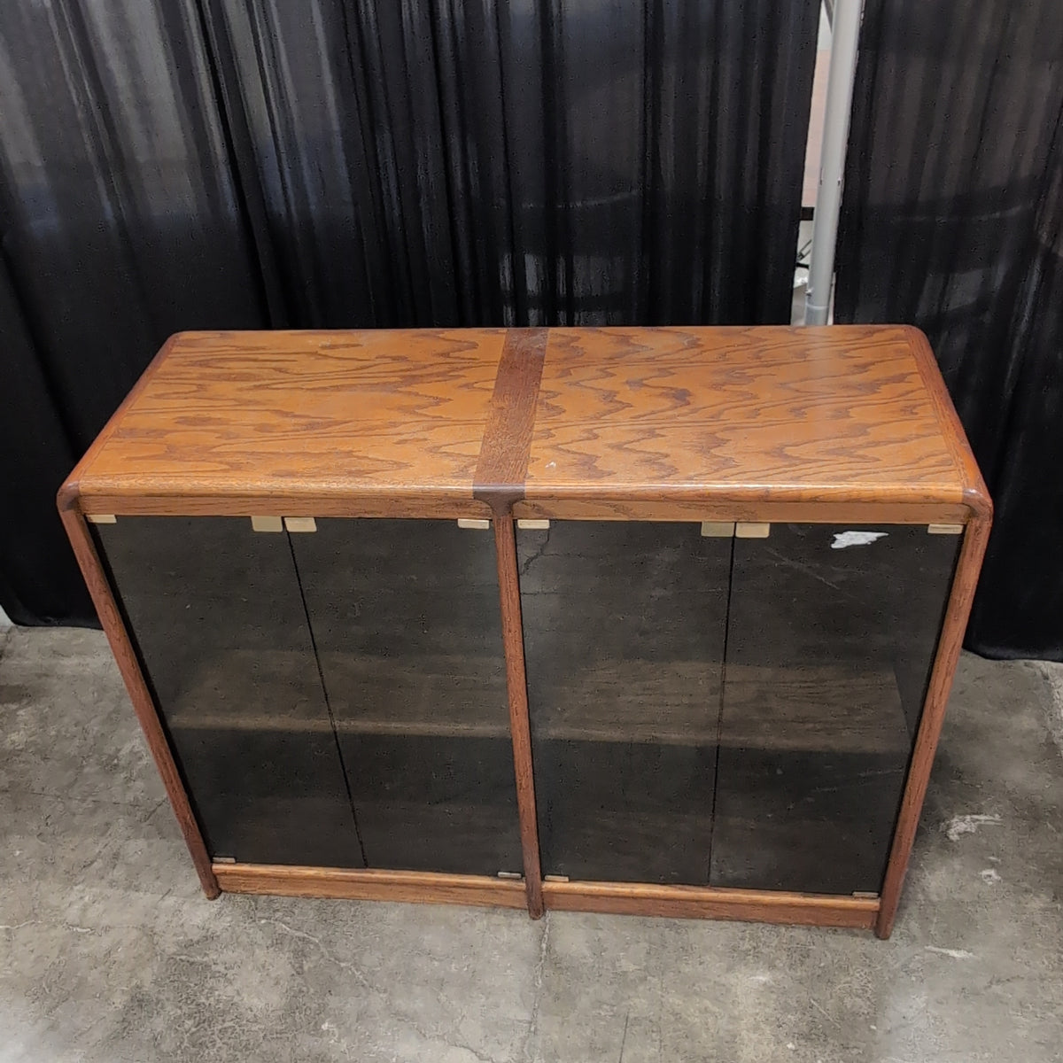 Mid-Century Style Wood China Cabinet with Smoked Glass