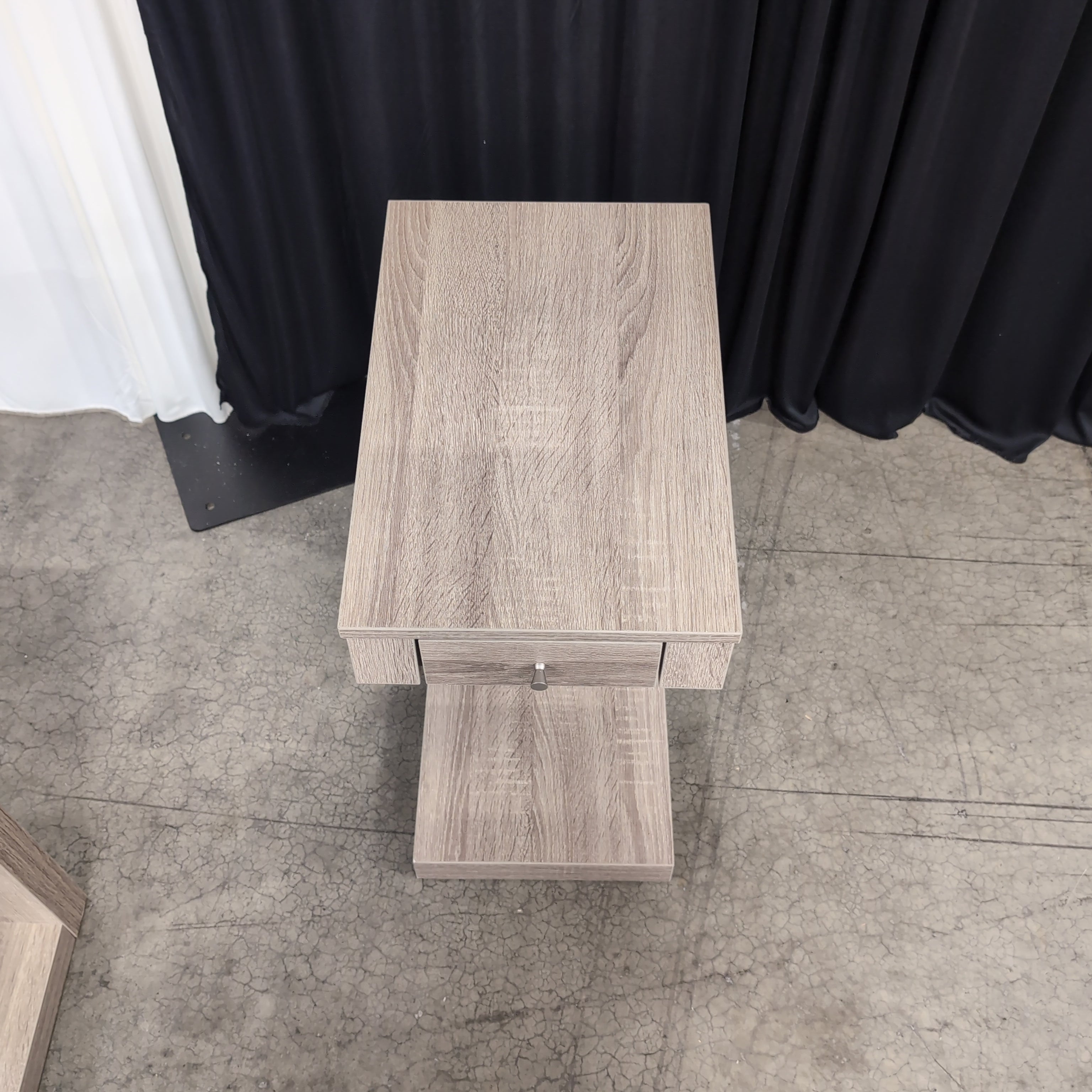 Light Brown Wood-Look Tiered Nightstand with Drawer