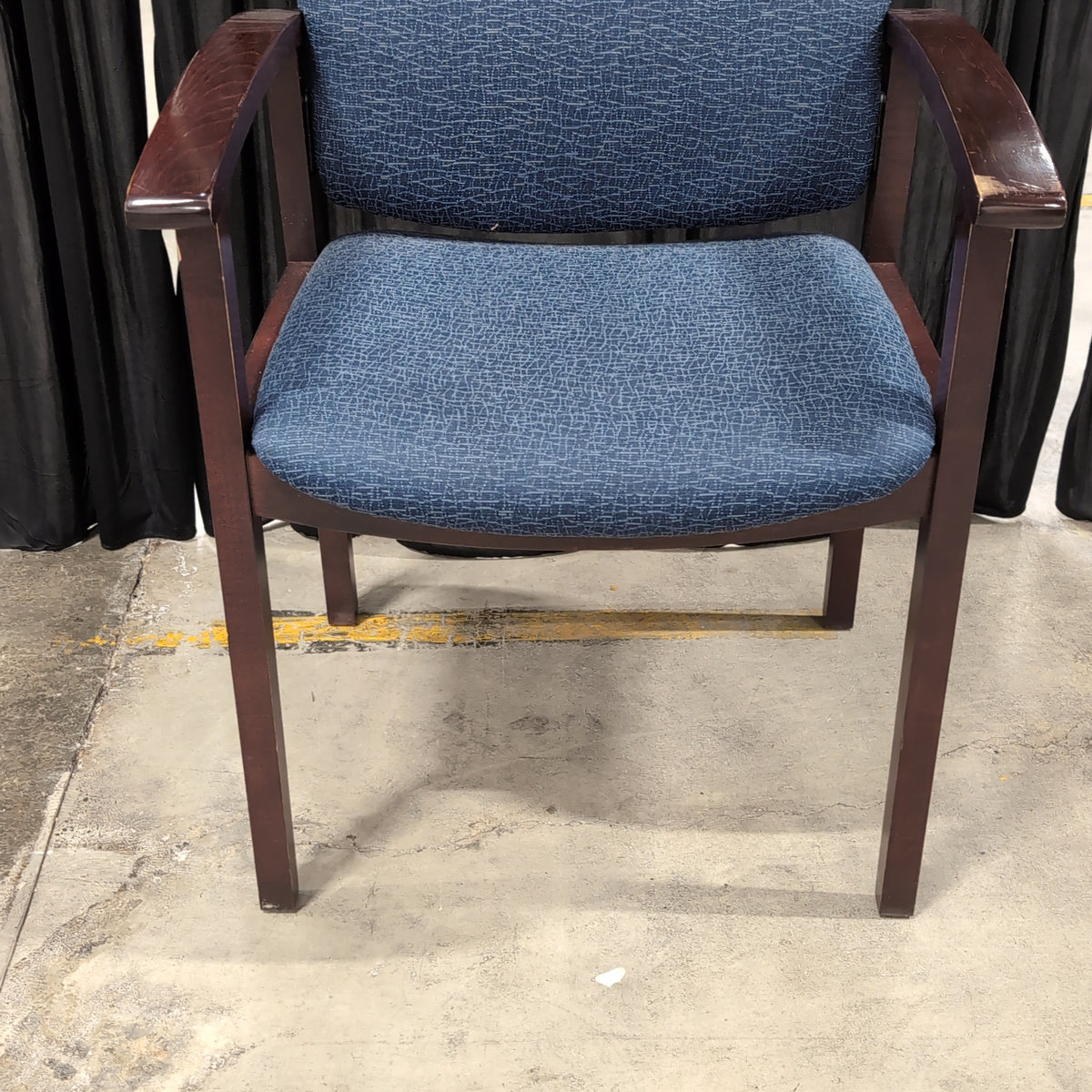 Blue Textured Fabric Arm Chair with Dark Wood Frame