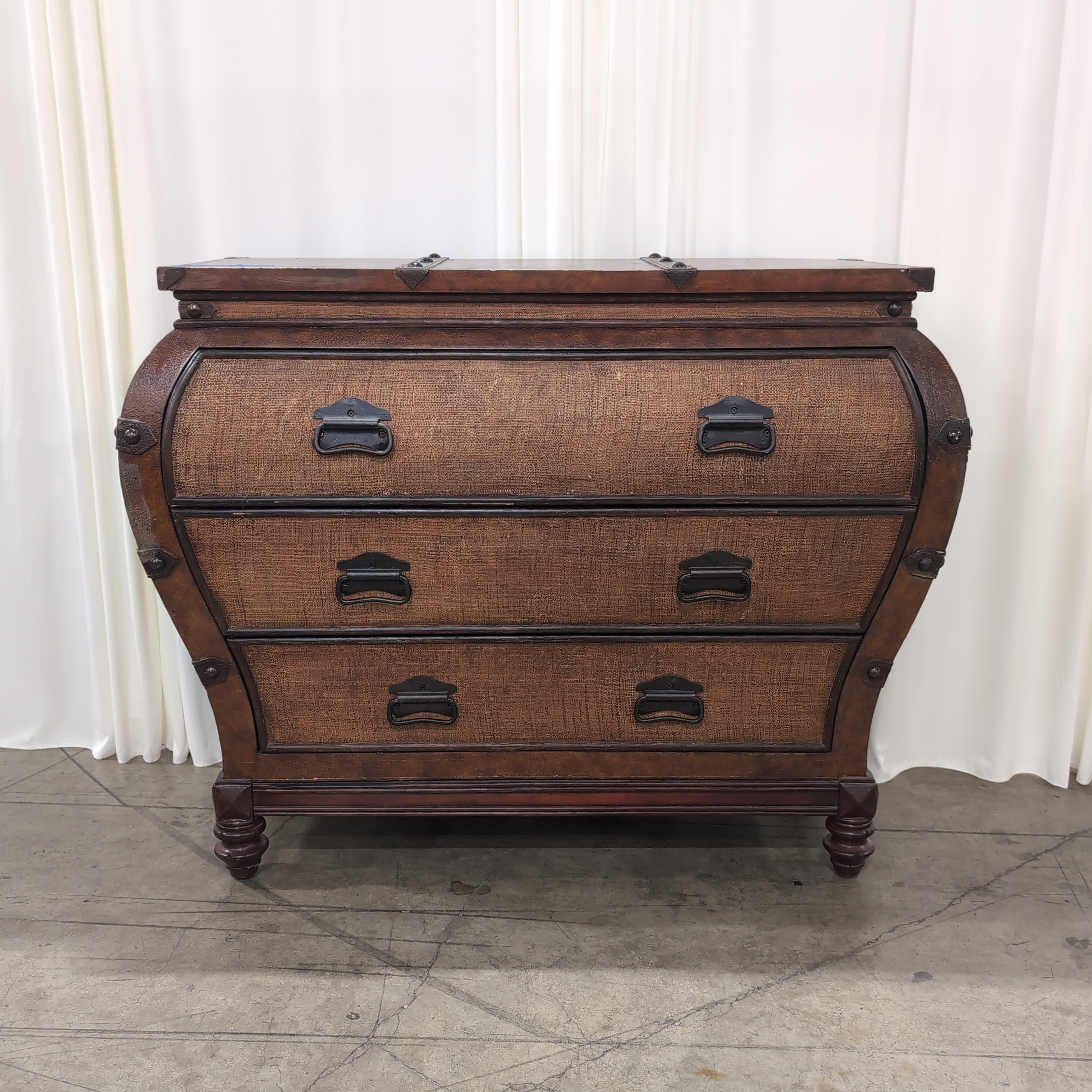 Brown Faux Leather Trunk Style Three-Drawer Dresser